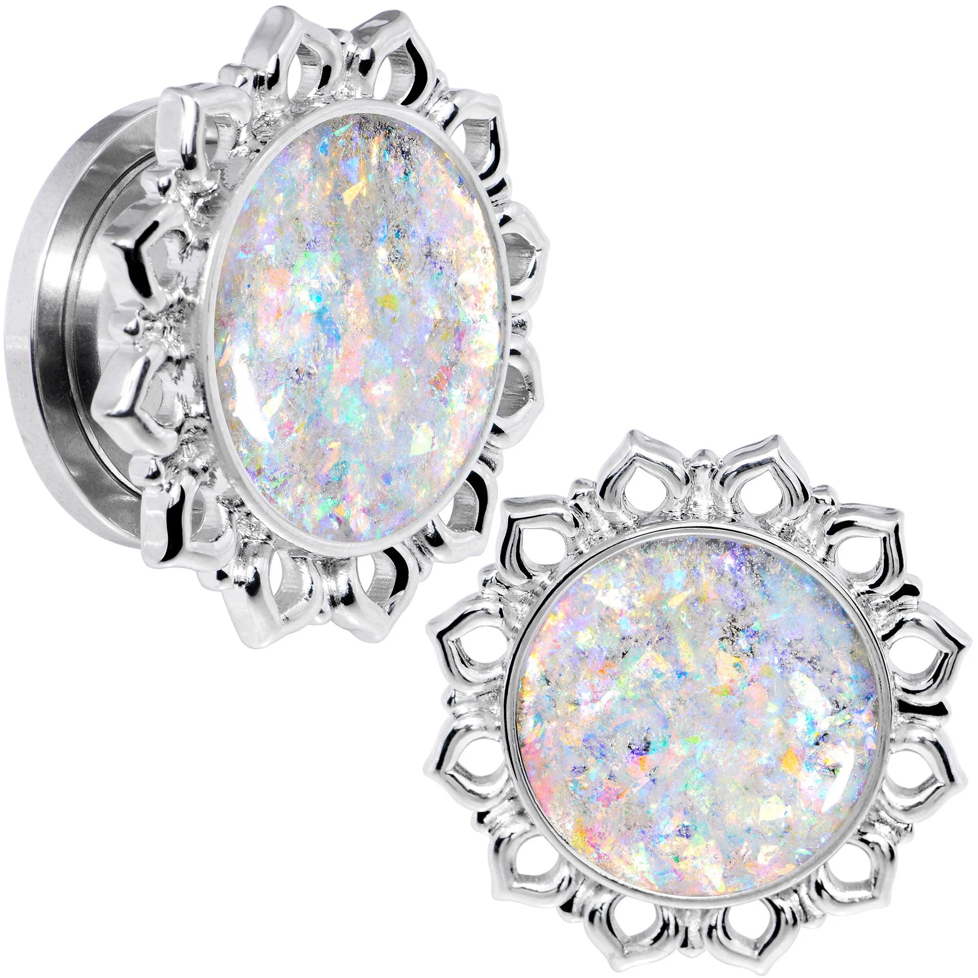 Handcrafted White Faux Opal Mandala Screw Fit Plug Set Sizes 8mm to 20mm - Image 6