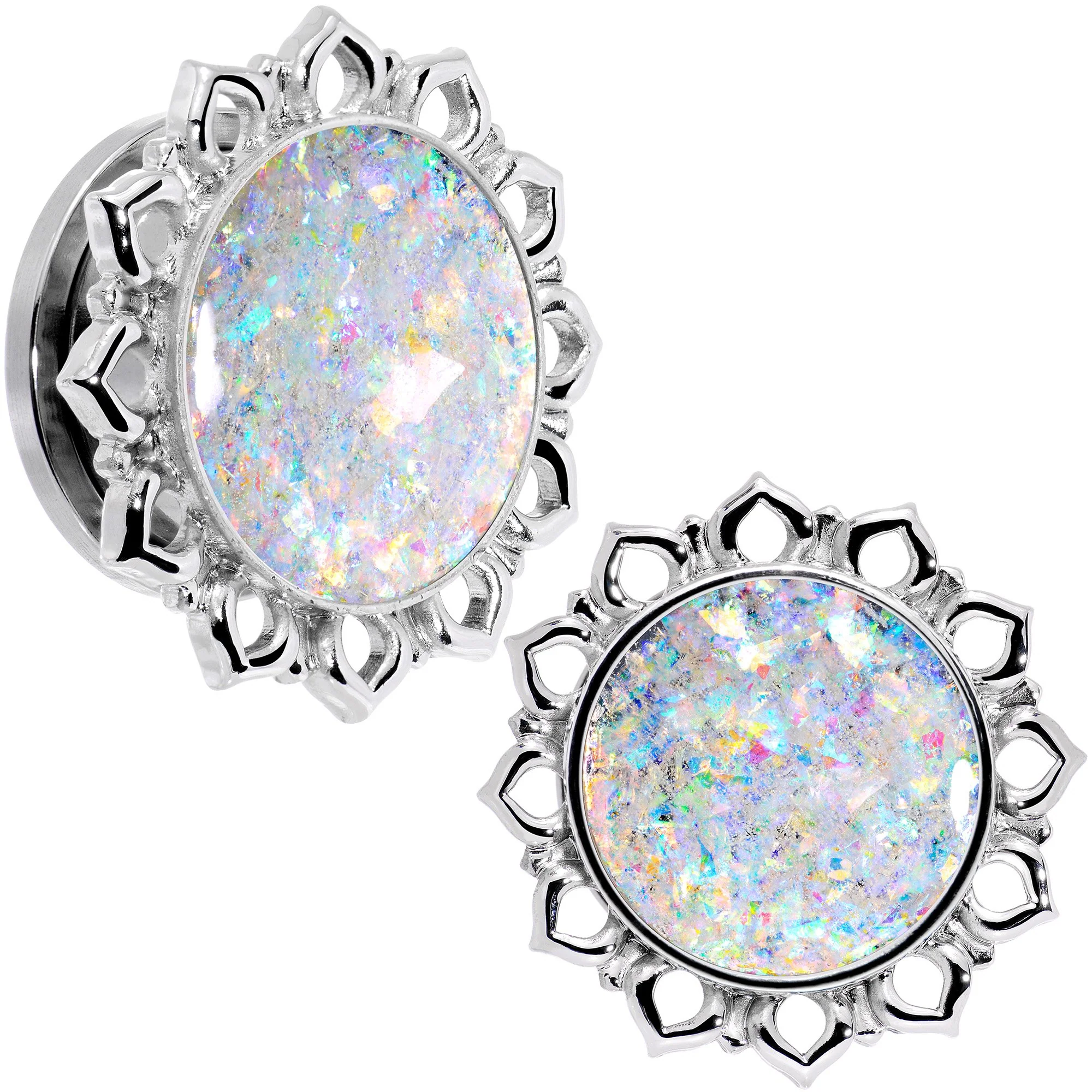 Handcrafted White Faux Opal Mandala Screw Fit Plug Set Sizes 8mm to 20mm - Image 7