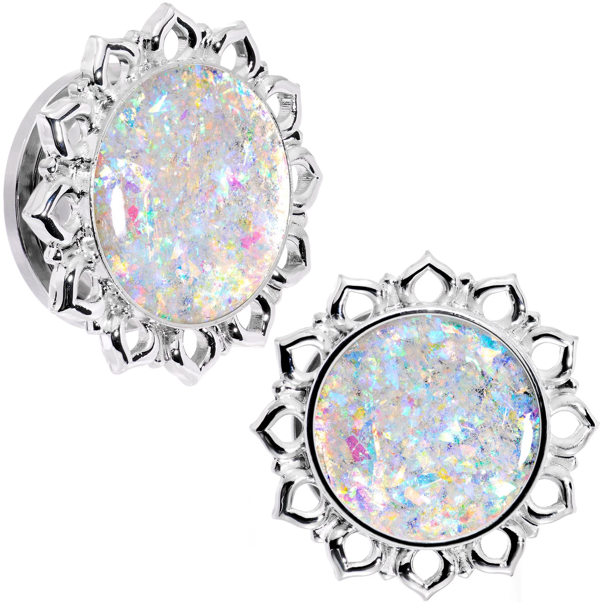 Handcrafted White Faux Opal Mandala Screw Fit Plug Set Sizes 8mm to 20mm - Image 8