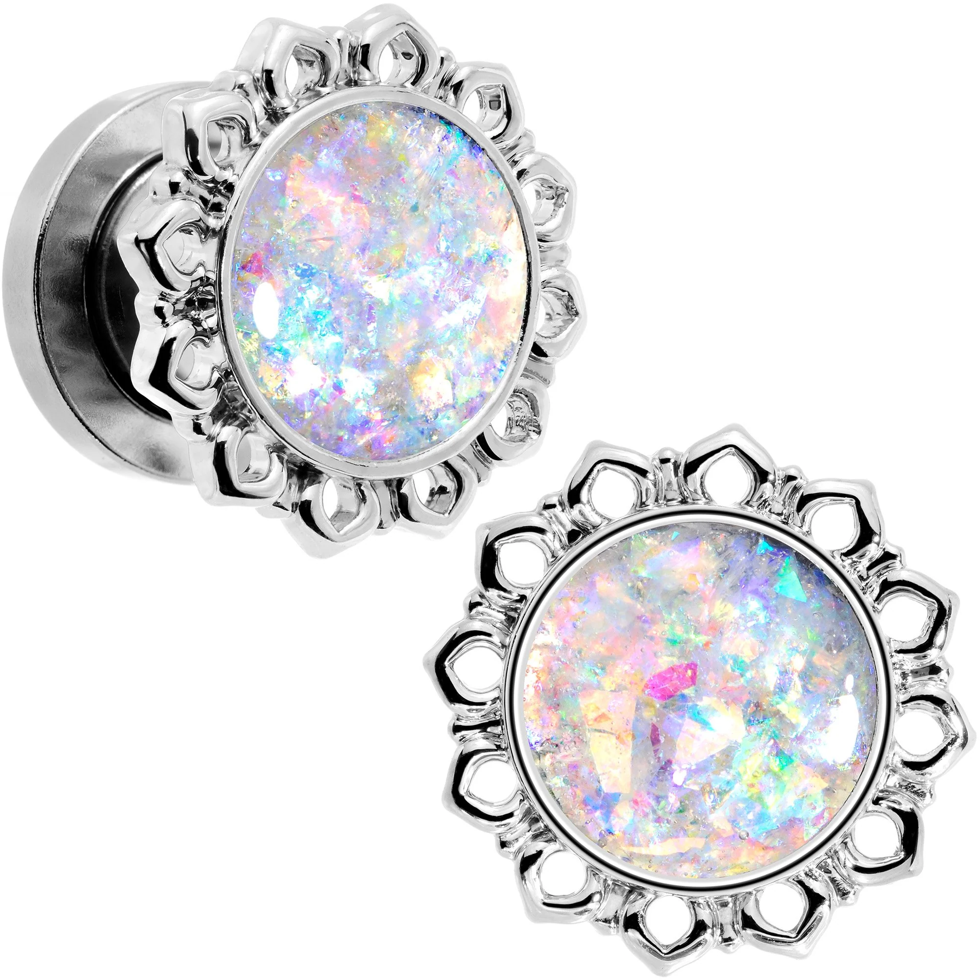 Handcrafted White Faux Opal Mandala Screw Fit Plug Set Sizes 8mm to 20mm - Image 9