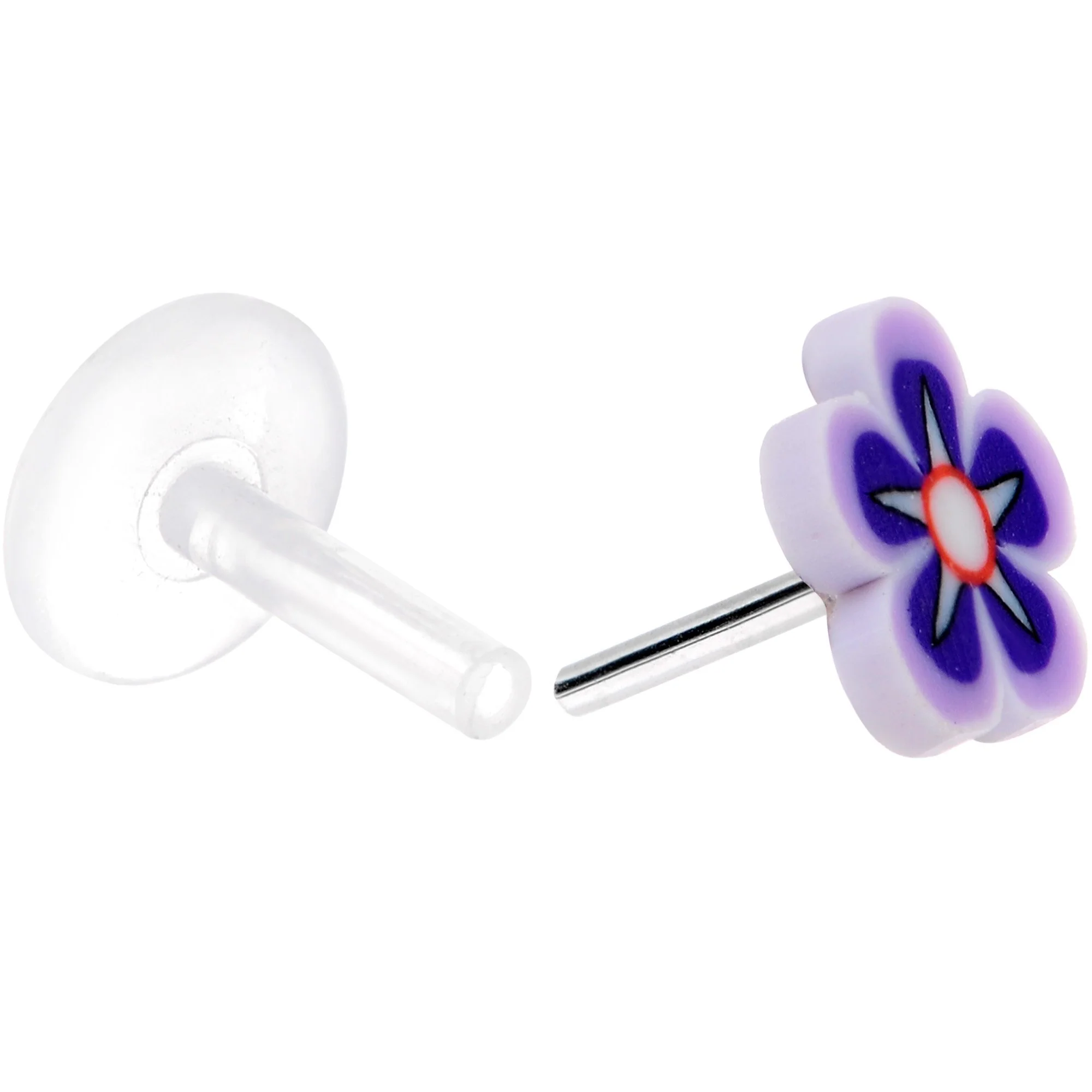 Handmade 1/4 5/16 Bioplast Purple Flower Push In Cartilage Earring - Image 3