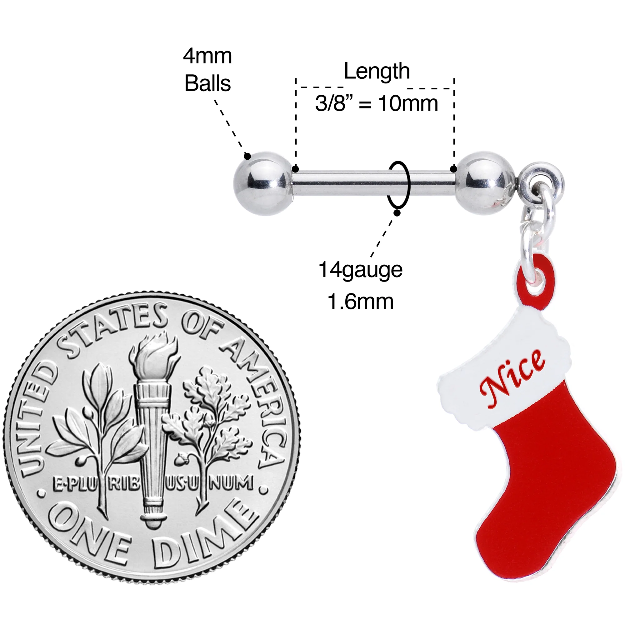 Handmade 3/8 Nice Christmas Stocking Dangle Cartilage Earring - Image 5