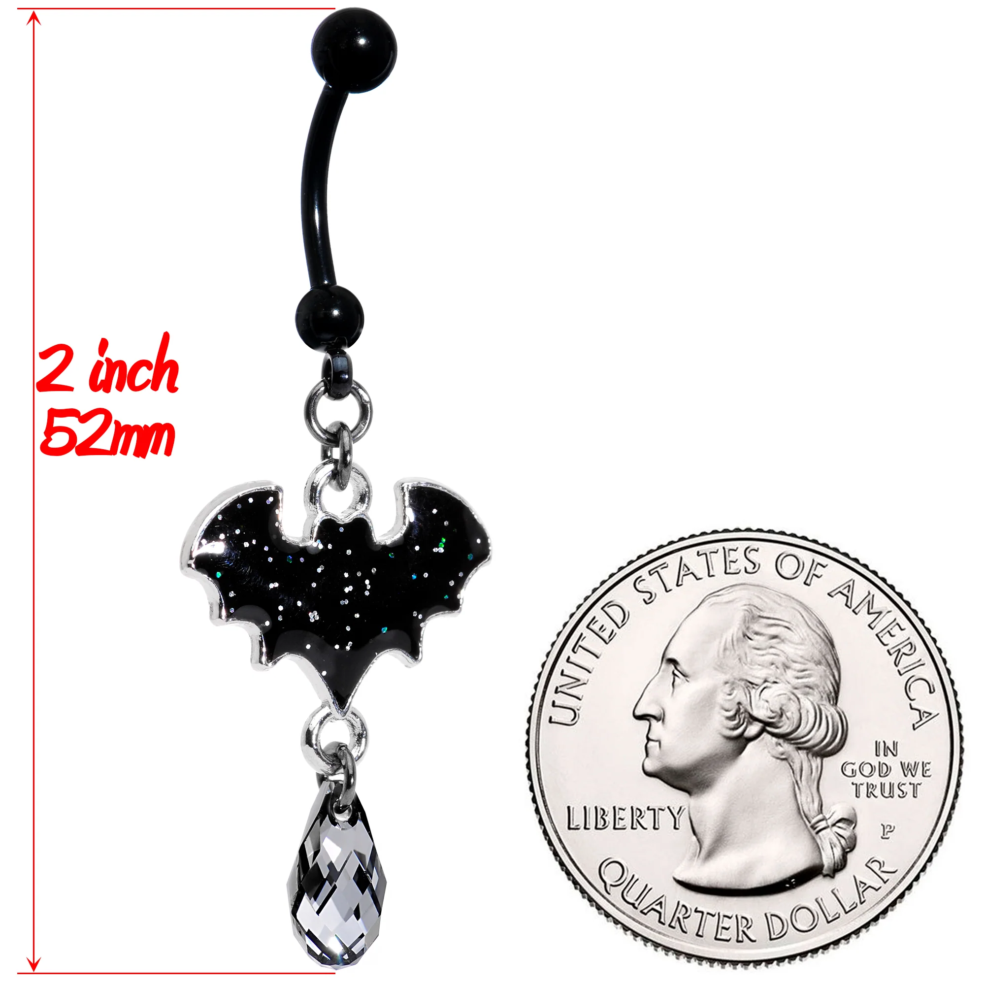 Handmade Black Bat Dangle Belly Ring Created with Crystals - Image 2