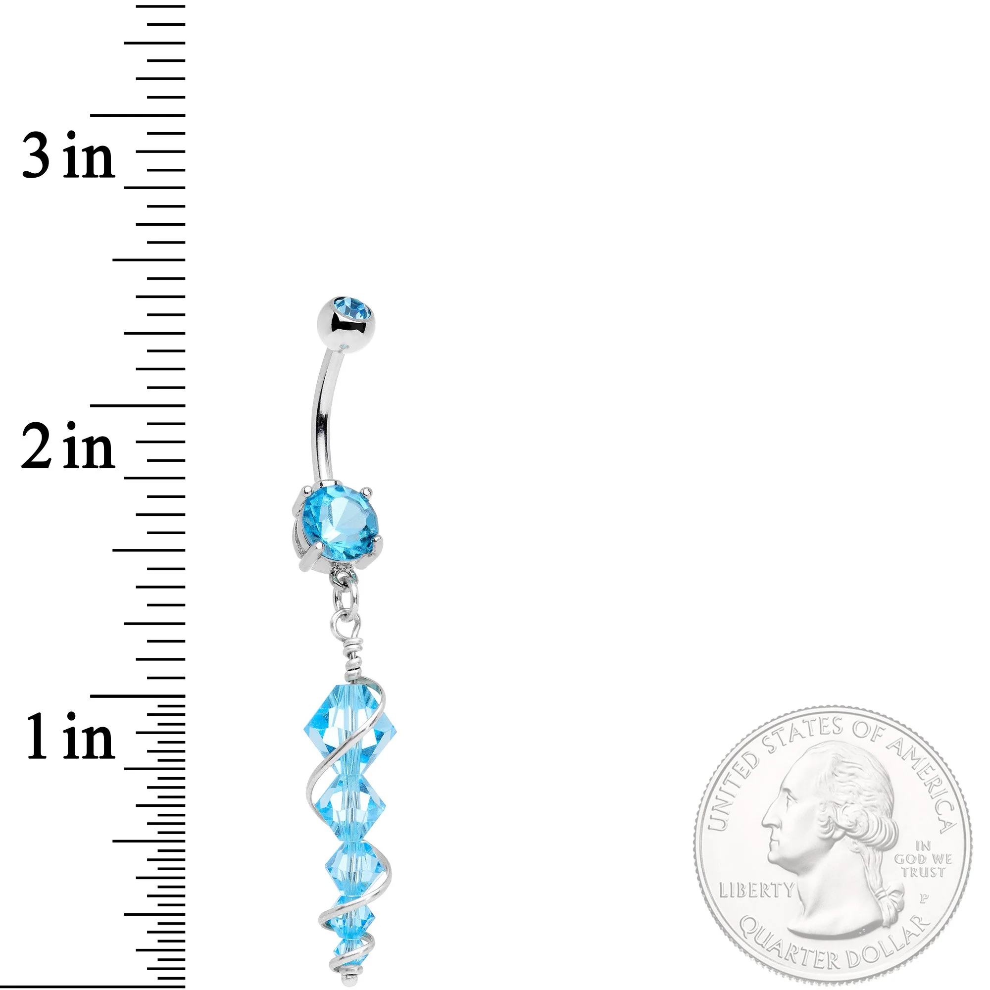 Handmade Blue Icicle Dangle Belly Ring Created with Crystals - Image 2