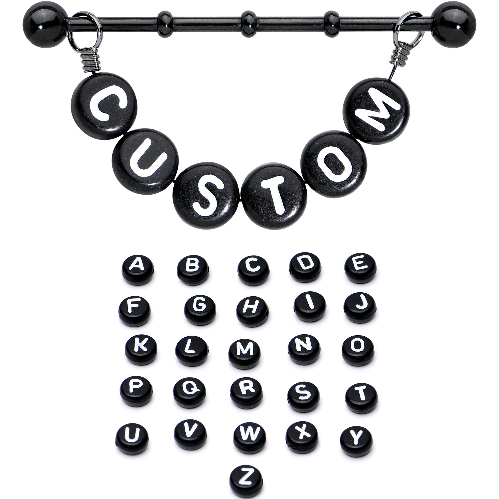 Handmade Custom Black Personalized Name Dangle Industrial Barbell 40mm - Image 2