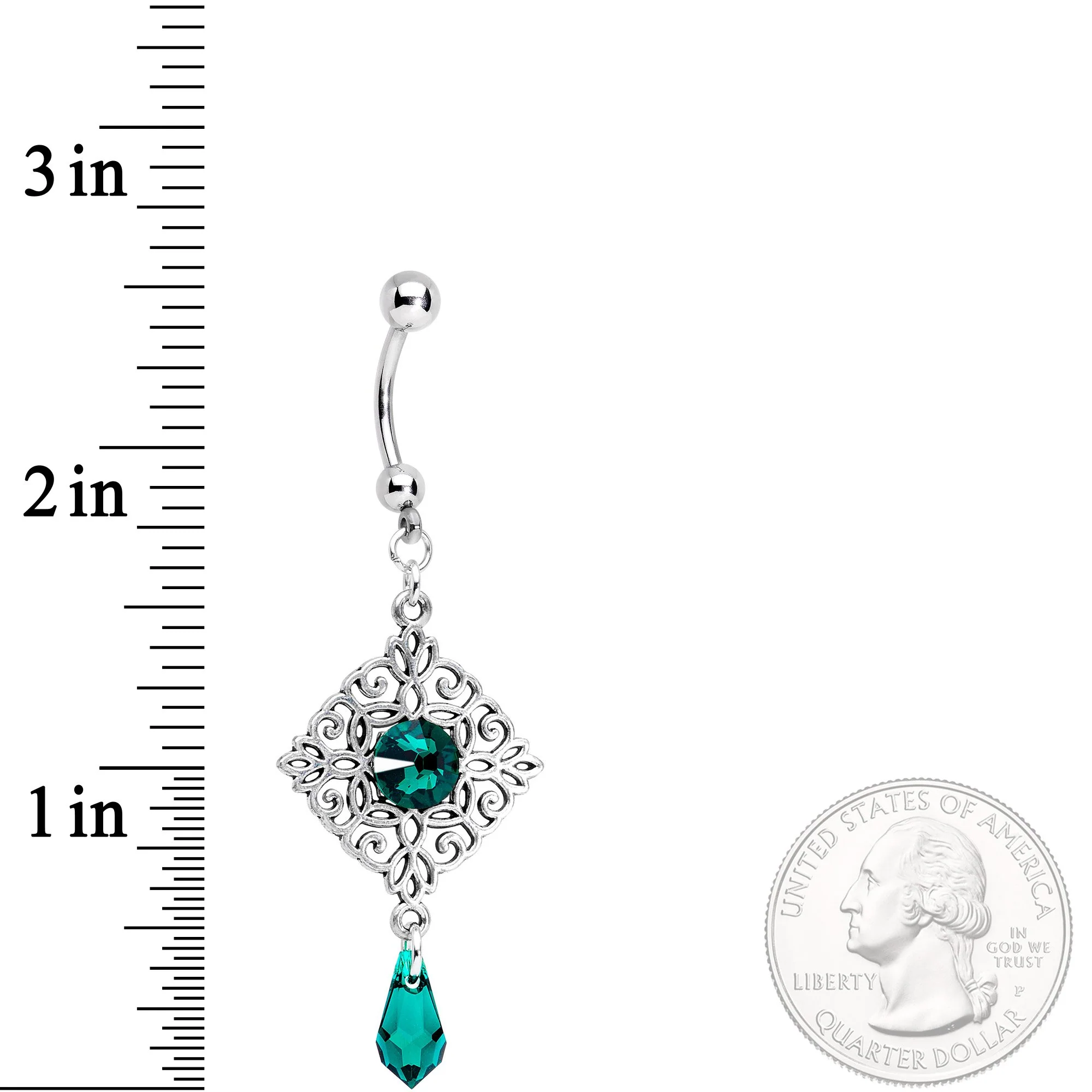 Handmade Green Rhom Dangle Belly Ring Created with Crystals - Image 2