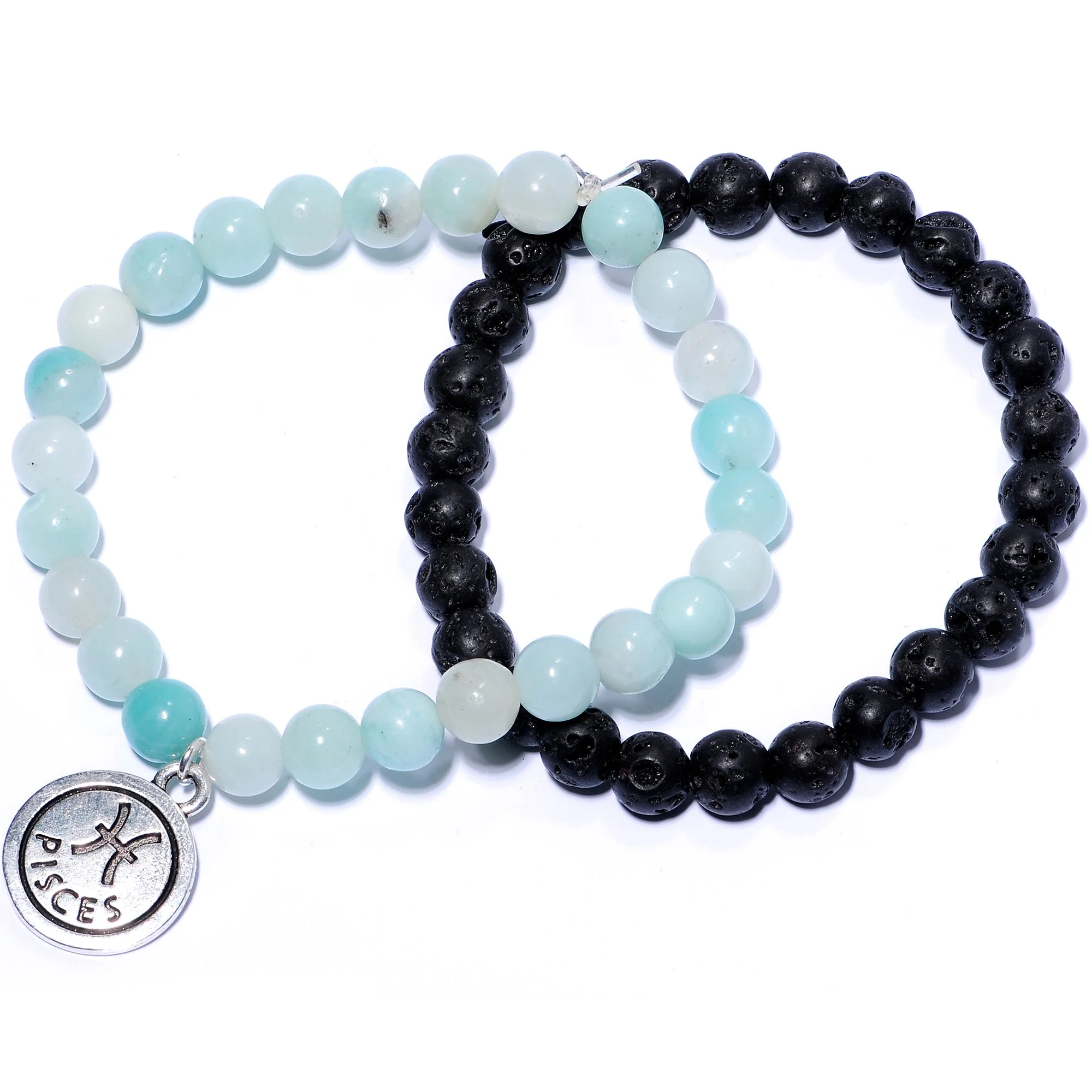 Handmade Lava Stone Amazonite Pisces Zodiac Bracelet Set of 2 - Image 5