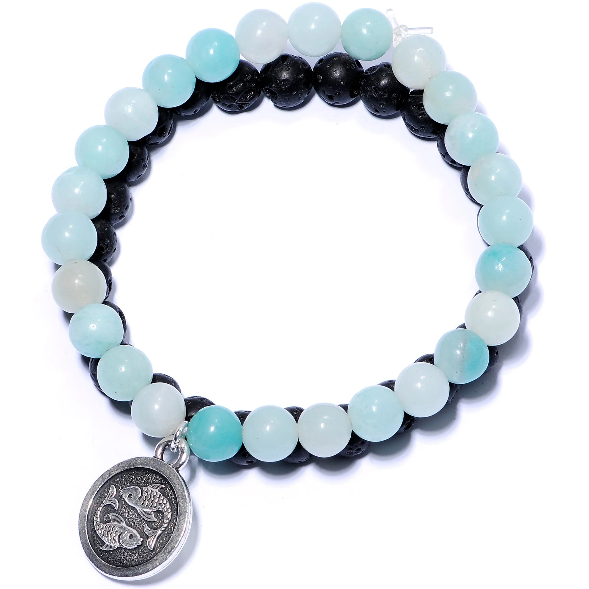 Handmade Lava Stone Amazonite Pisces Zodiac Bracelet Set of 2 - Image 6