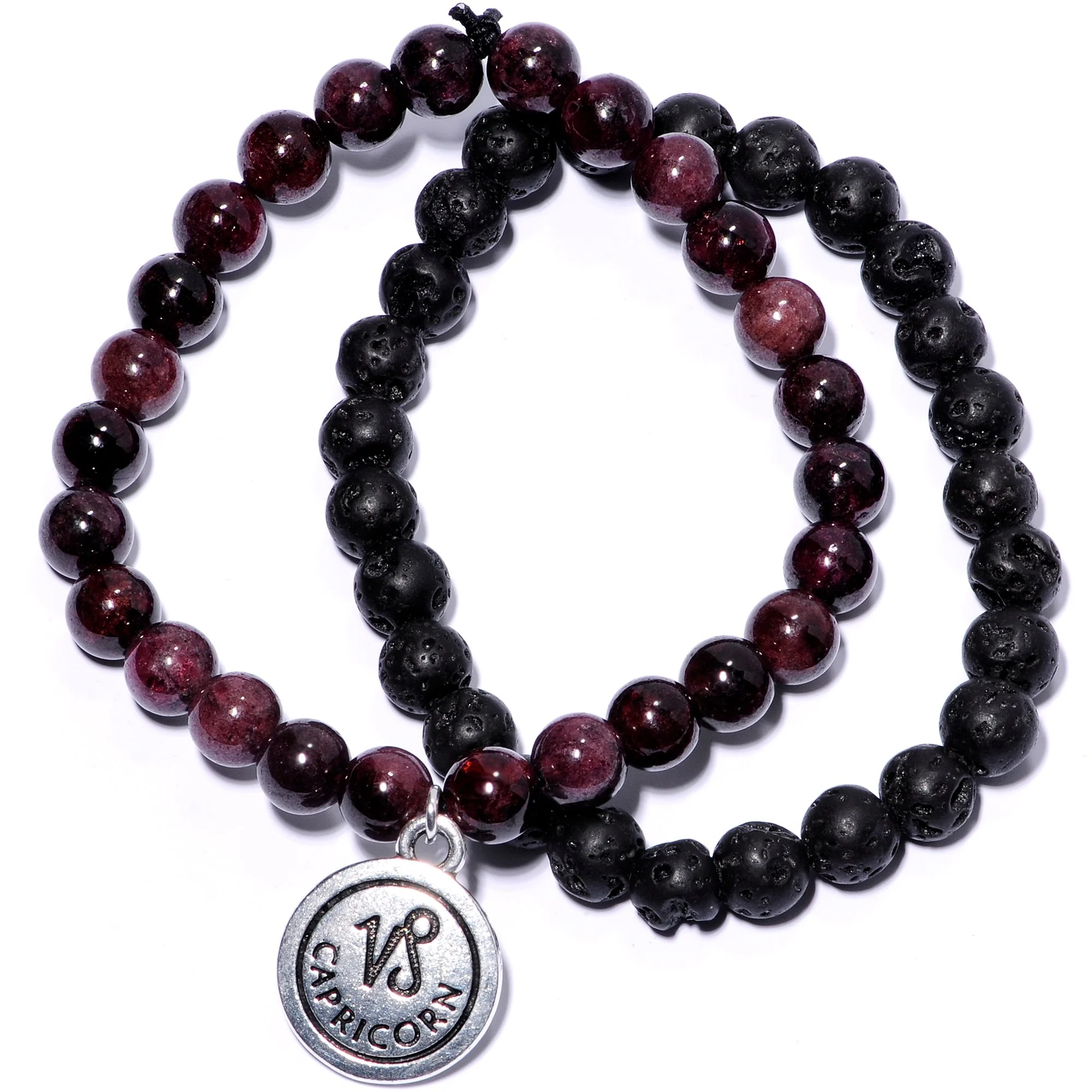 Handmade Lava Stone Garnet Capricorn Zodiac Bracelet Set of 2 - Image 5