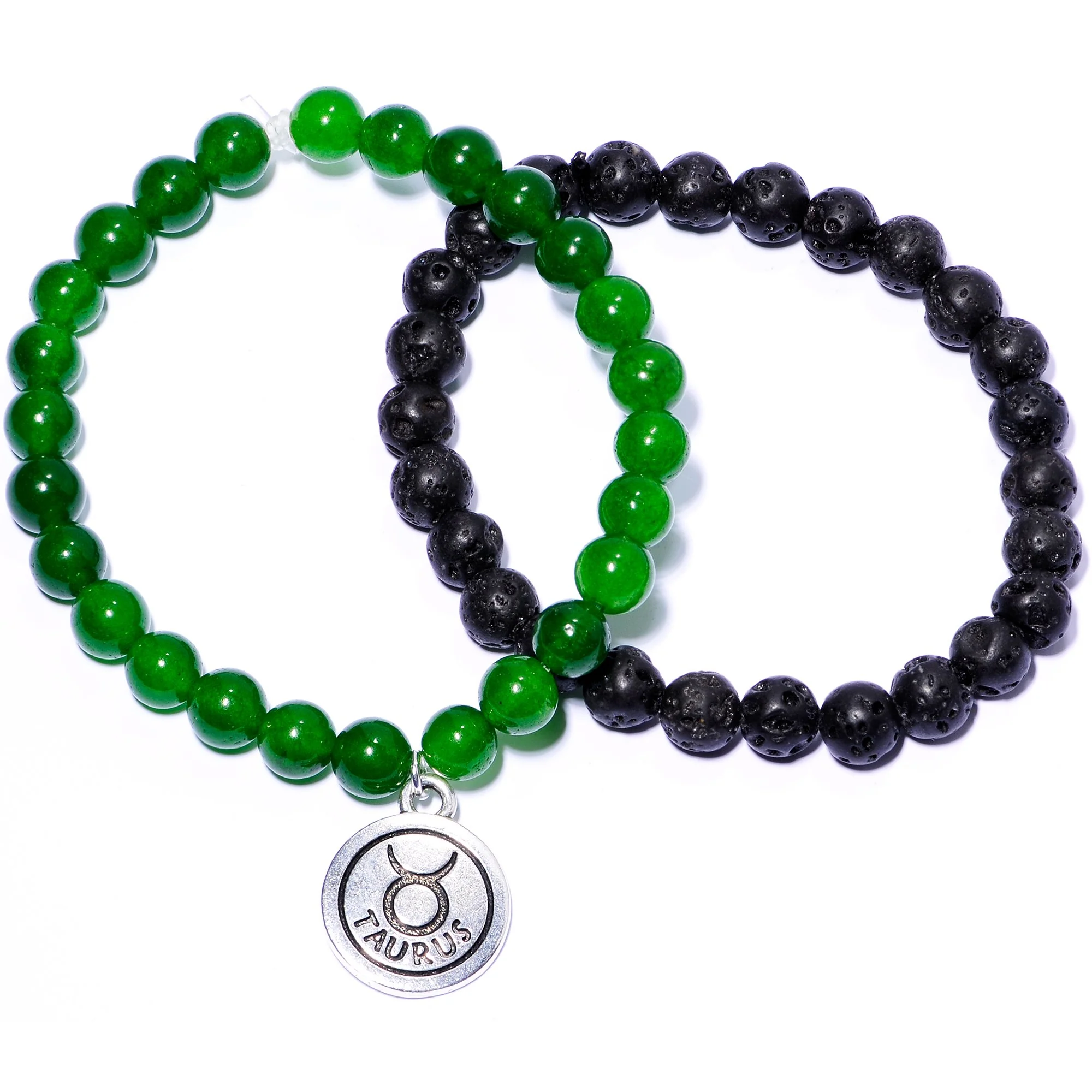 Handmade Lava Stone Jade Taurus Zodiac Bracelet Set of 2 - Image 4