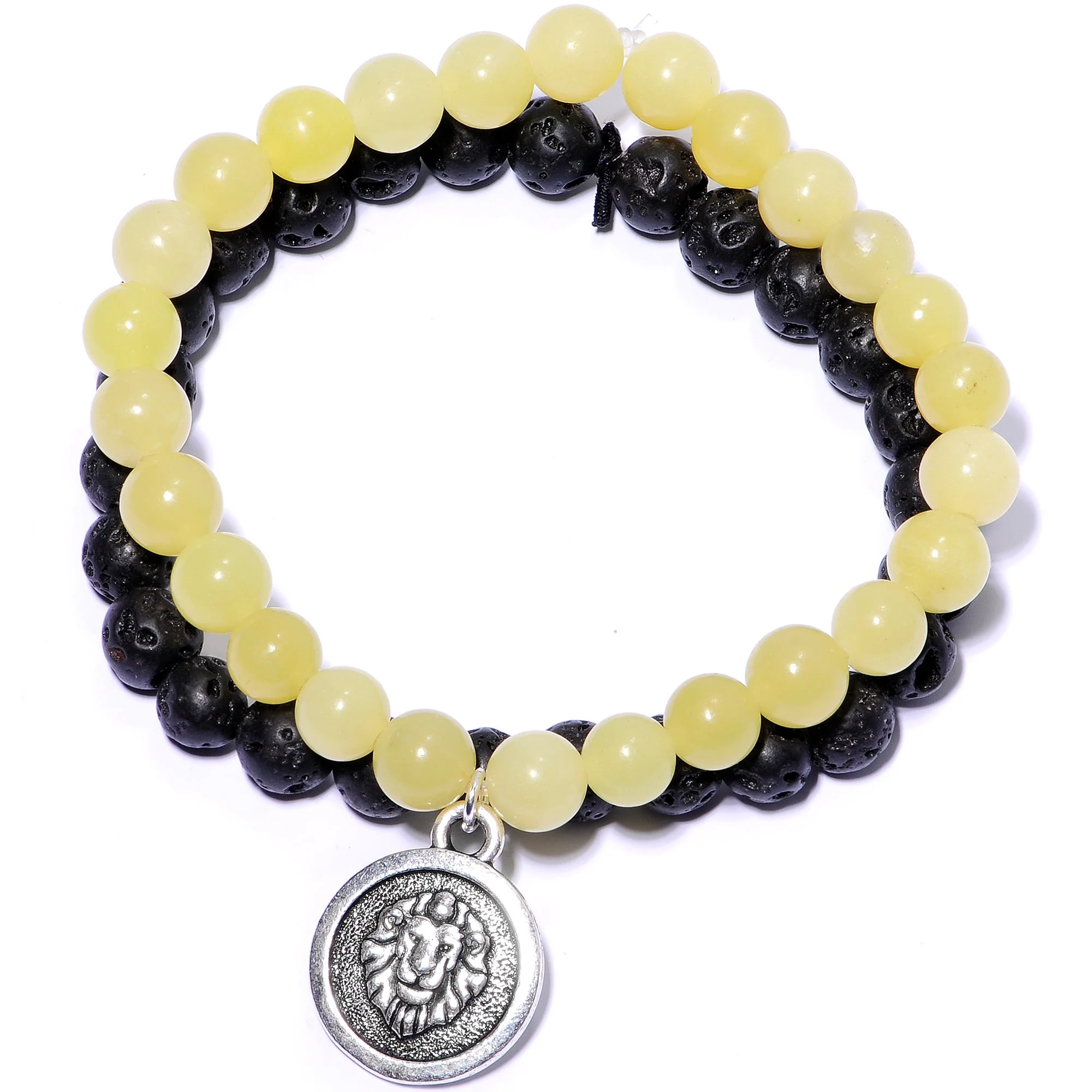 Handmade Lava Stone Peridot Leo Zodiac Bracelet Set of 2 - Image 3