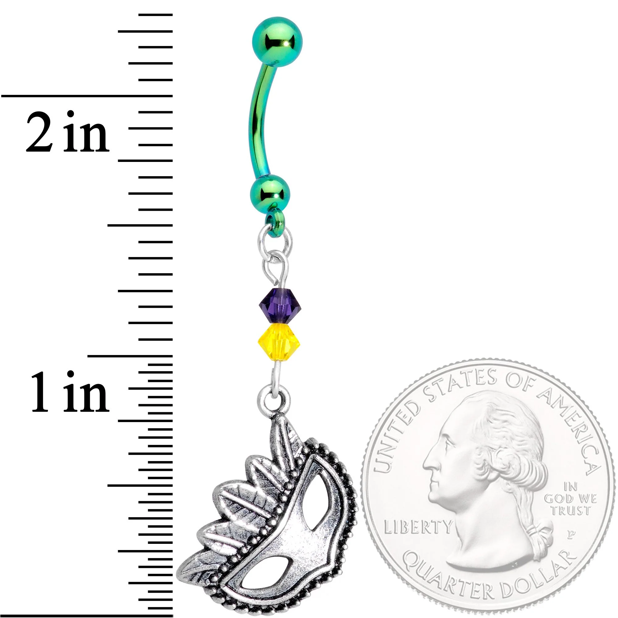 Handmade Mardi Gras Dangle Belly Ring Created with Crystals - Image 2