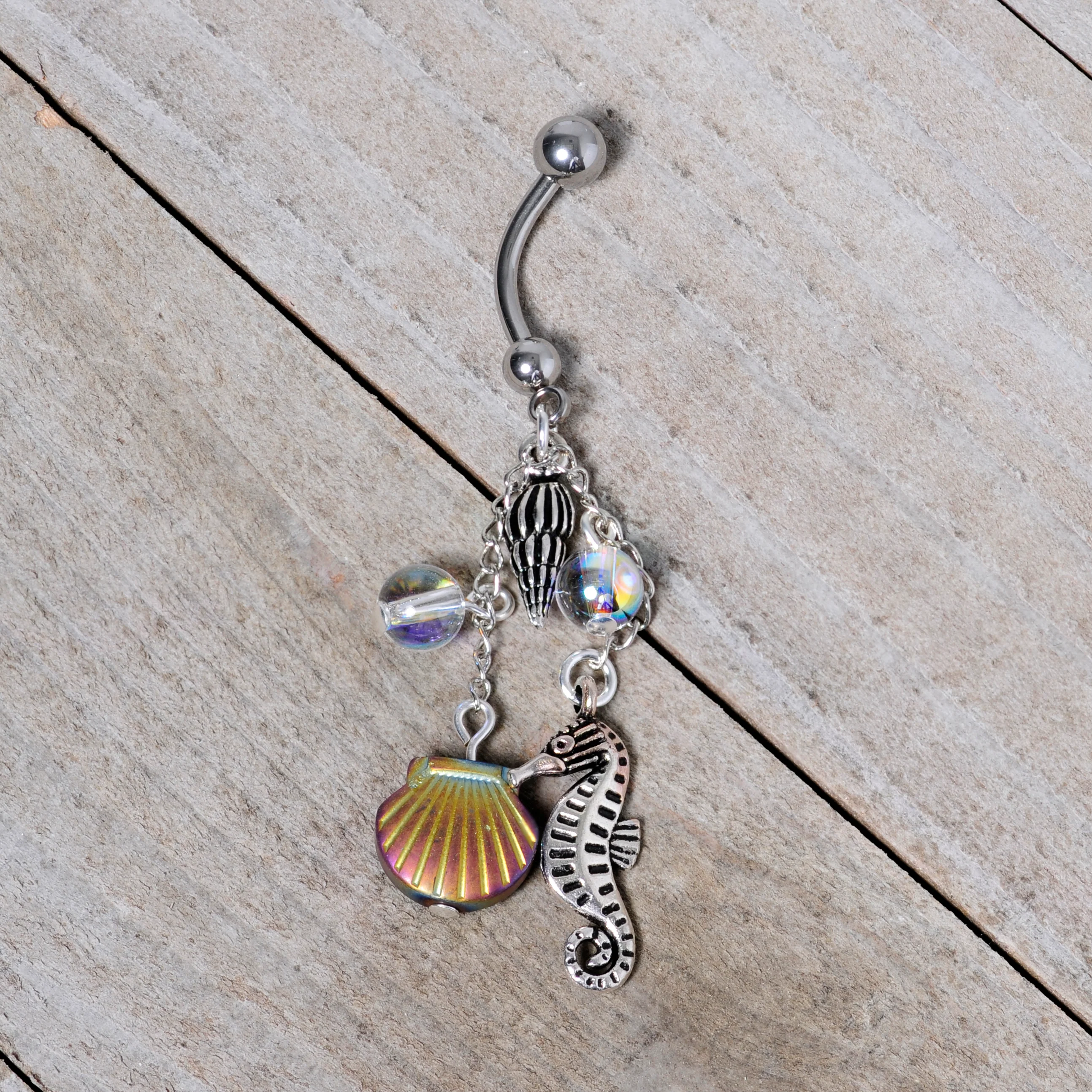 Handmade Ocean Joy Dangle Belly Ring Created with Crystals - Image 2