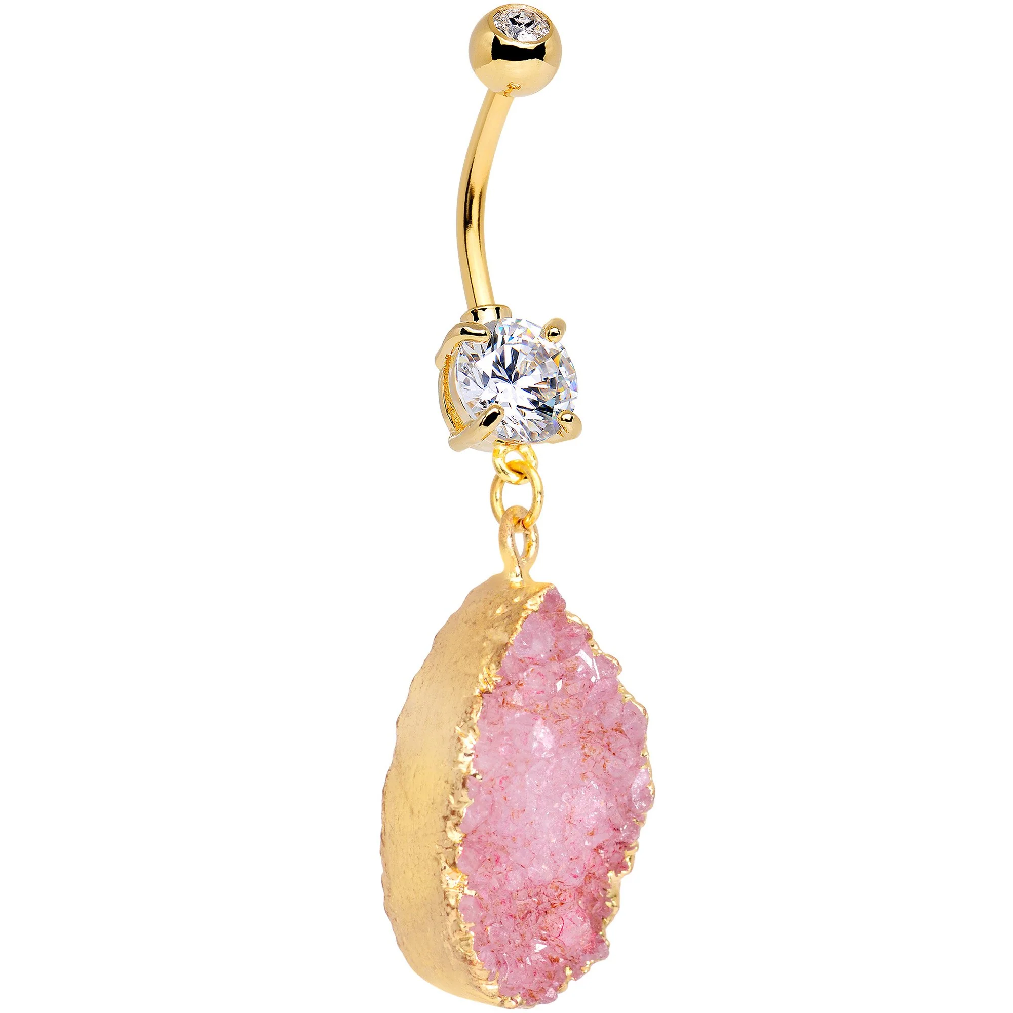 Handmade Pink Agate Dangle Belly Ring Created with Crystals - Image 2