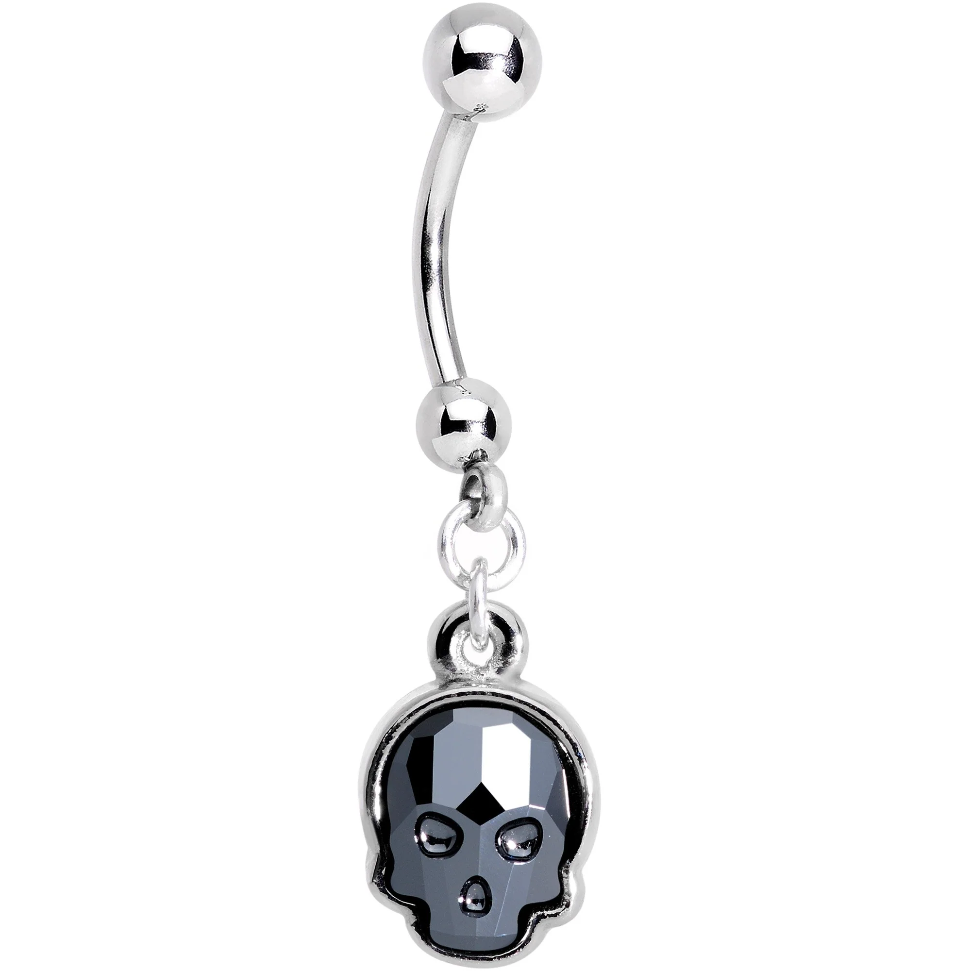 Handmade Sugar Skull Dangle Belly Ring Created with Crystals - Image 2