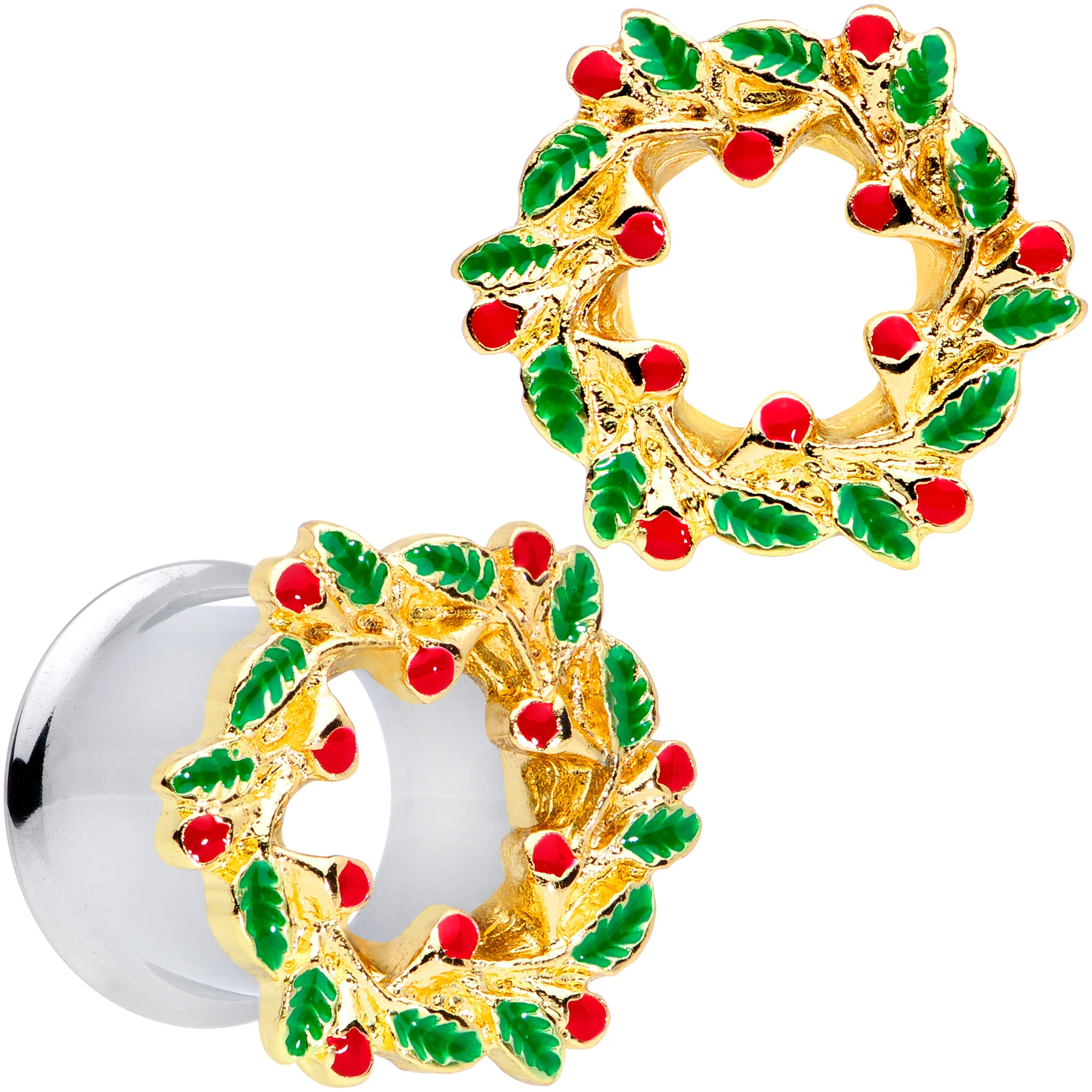 Happy Holiday Wreath Christmas Double Flare Plug Set 4G to 1 Inch - Image 10