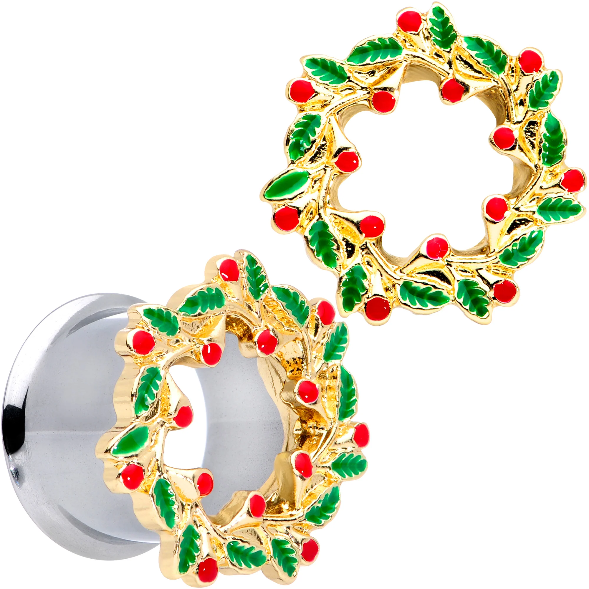 Happy Holiday Wreath Christmas Double Flare Plug Set 4G to 1 Inch - Image 11