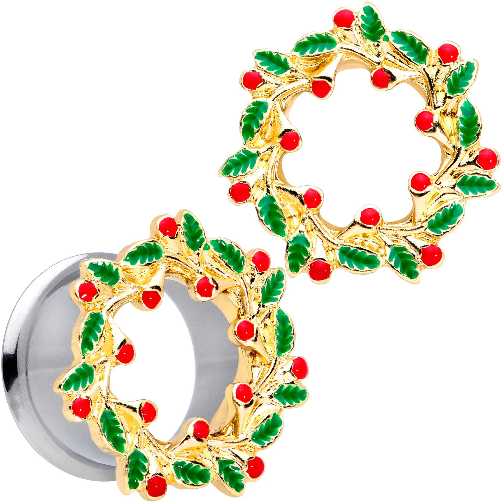 Happy Holiday Wreath Christmas Double Flare Plug Set 4G to 1 Inch - Image 12