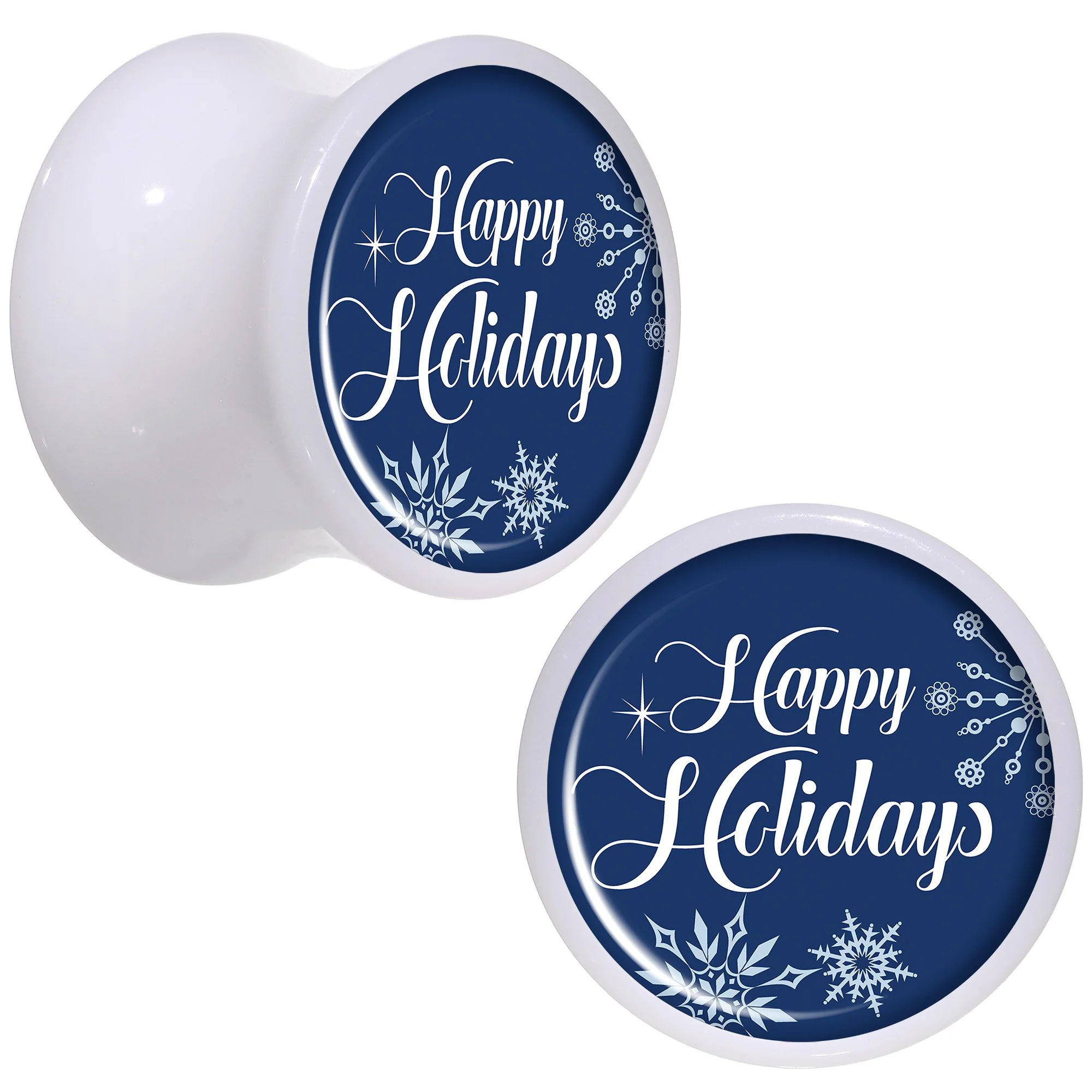 Happy Holidays Snowflake White Acrylic Saddle Plug Set Sizes 8mm to 20mm - Image 3