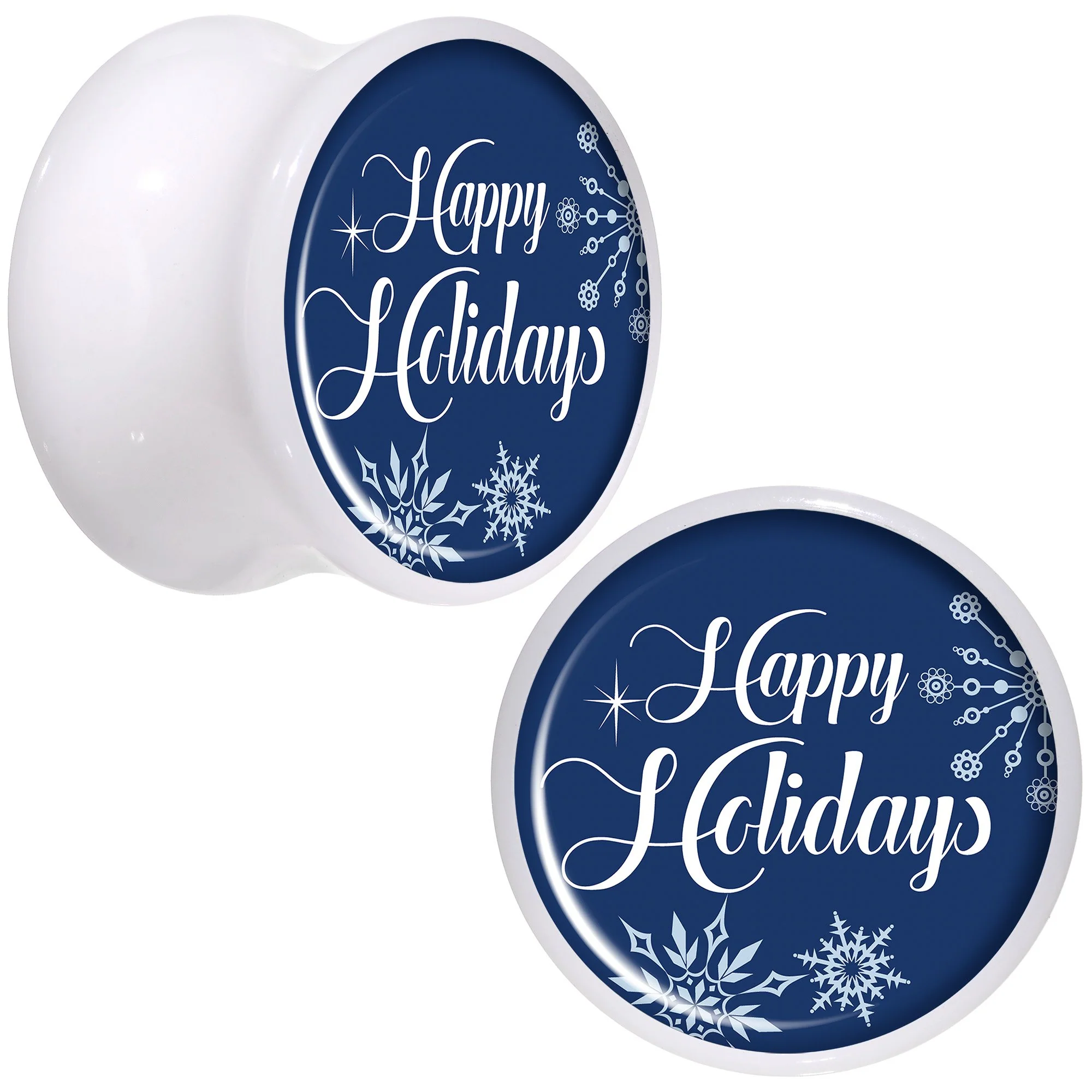 Happy Holidays Snowflake White Acrylic Saddle Plug Set Sizes 8mm to 20mm - Image 4