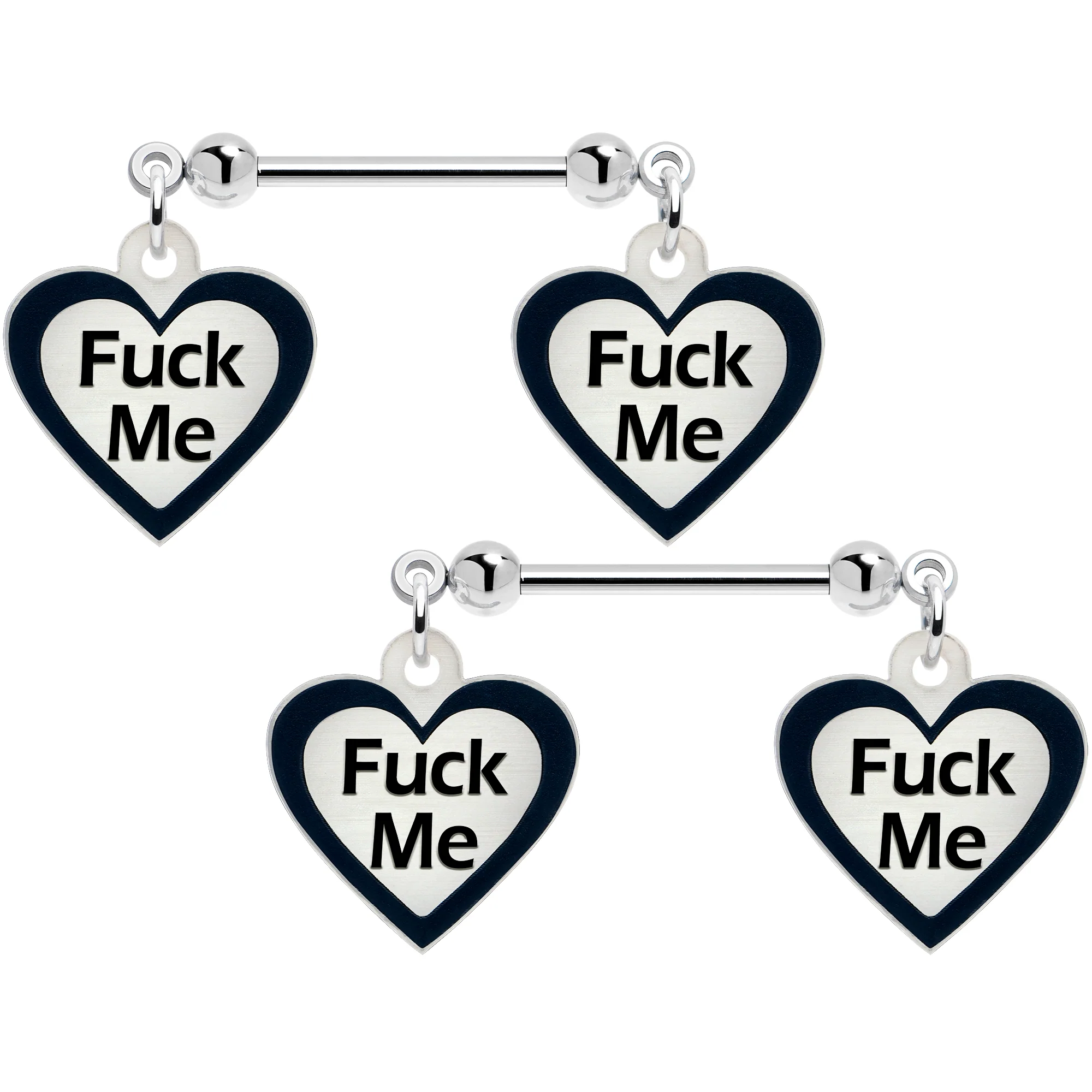 Heart Glow in the Dark F*ck Me Dangle Nipple Ring Set - Image 3