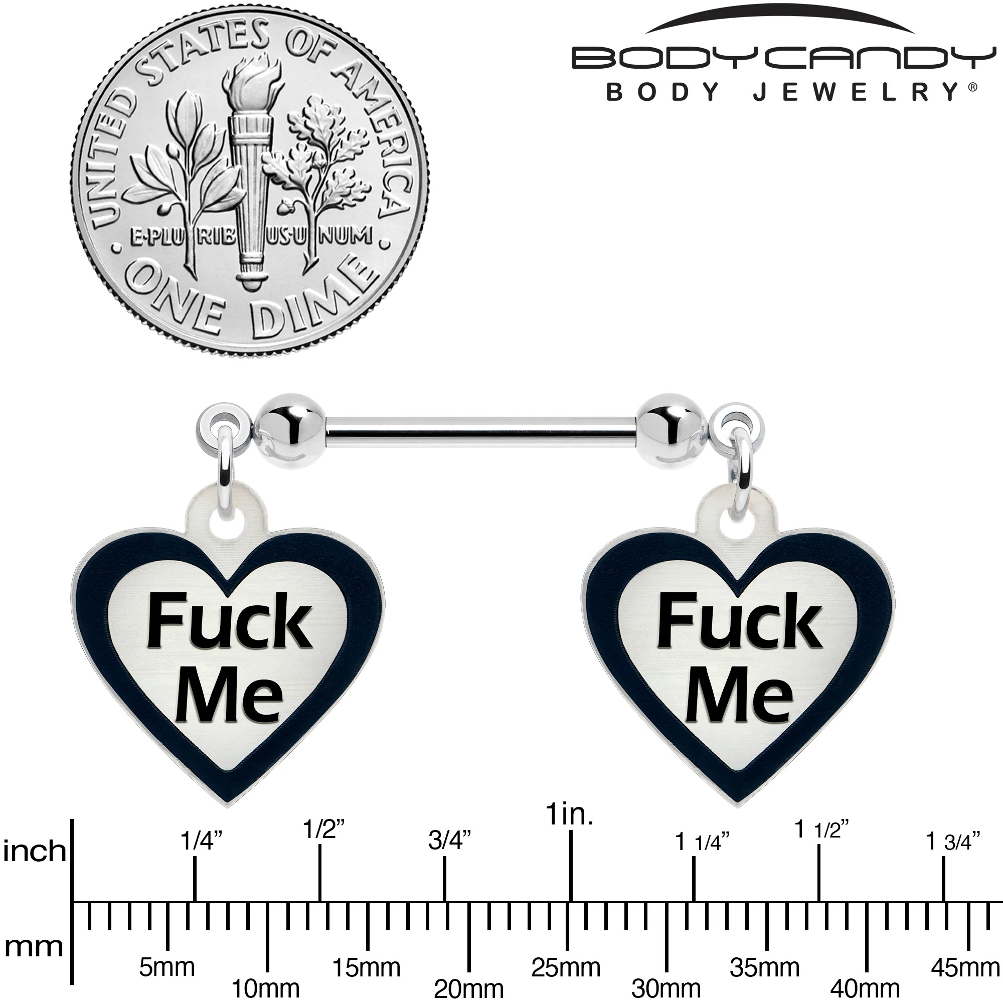 Heart Glow in the Dark F*ck Me Dangle Nipple Ring Set - Image 4