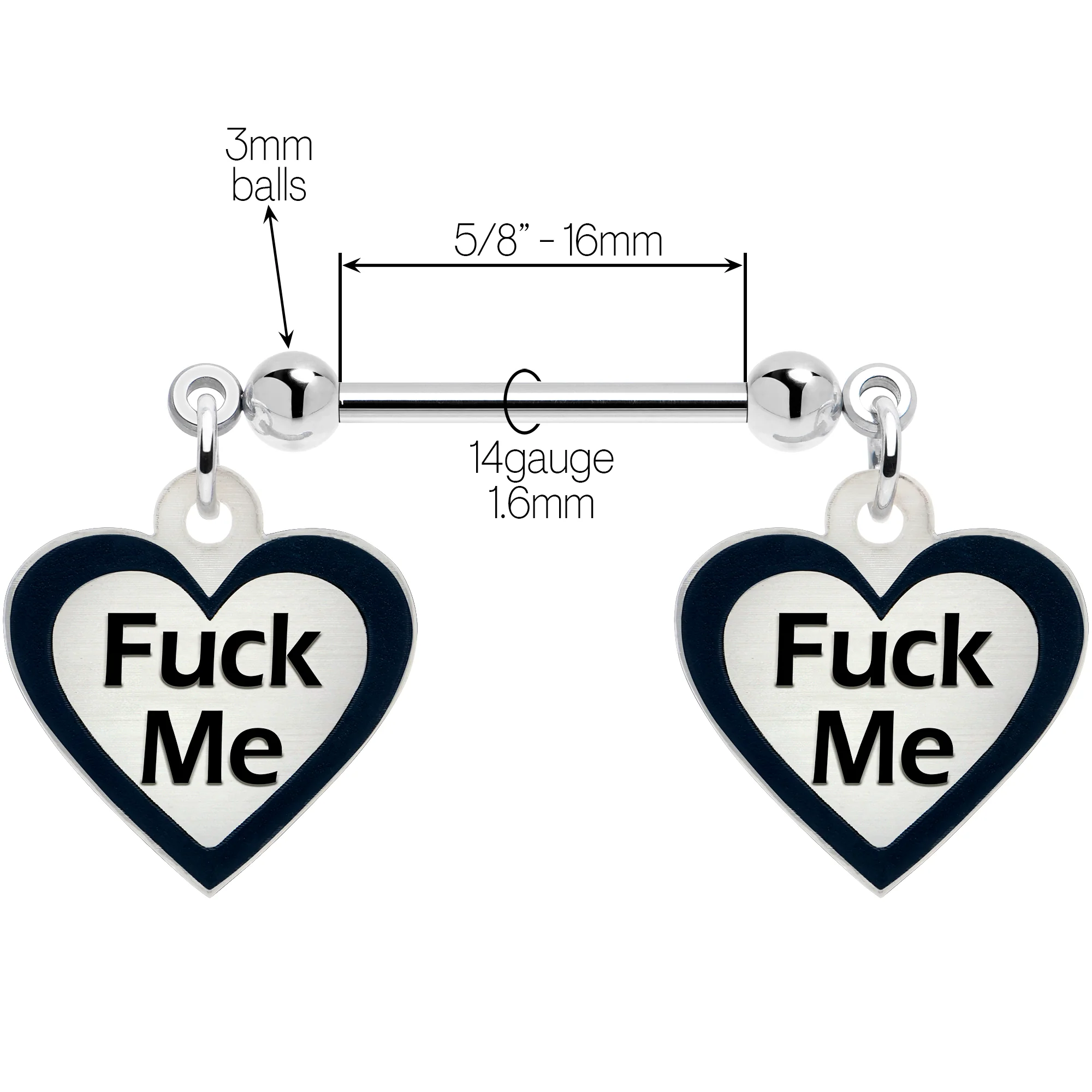 Heart Glow in the Dark F*ck Me Dangle Nipple Ring Set - Image 5