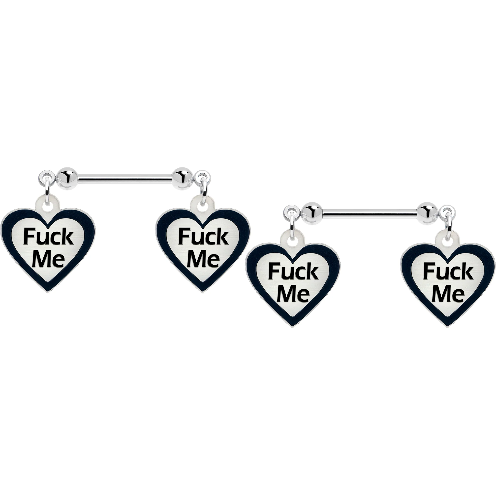 Heart Glow in the Dark F*ck Me Dangle Nipple Ring Set - Image 6
