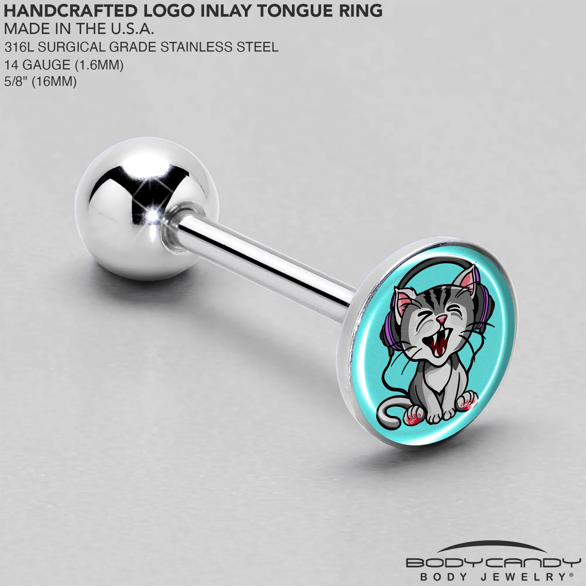 Heavy Metal Kitty Cat Barbell Tongue Ring by Onyx O - Image 4