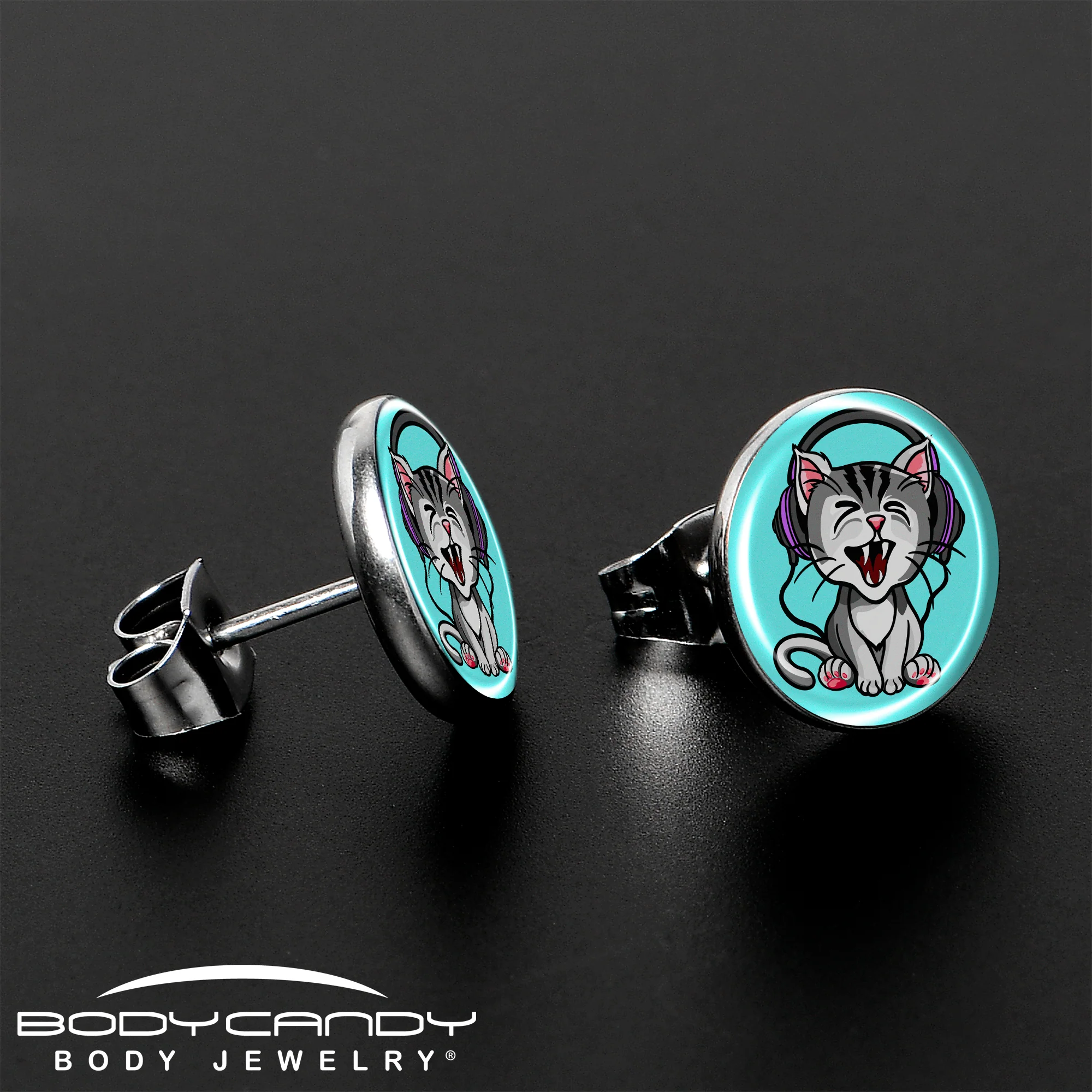 Heavy Metal Kitty Cat Stud Earrings by Onyx O - Image 3