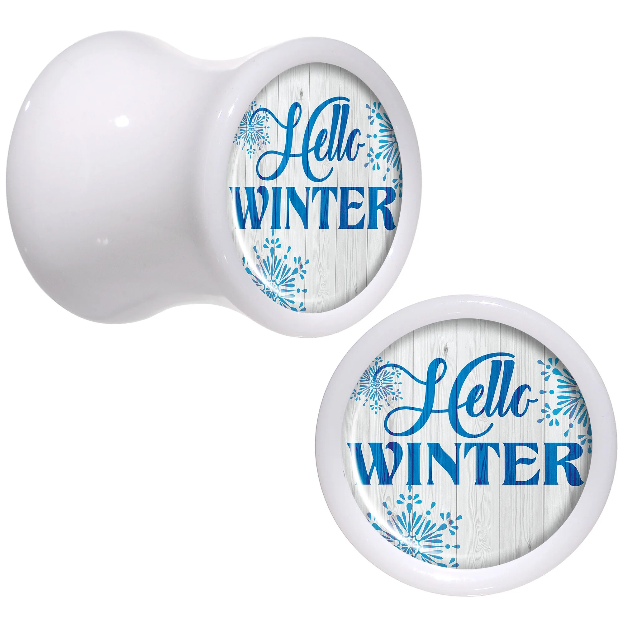 Hello Winter Snowflake White Acrylic Saddle Plug Set Sizes 5mm to 20mm - Image 4
