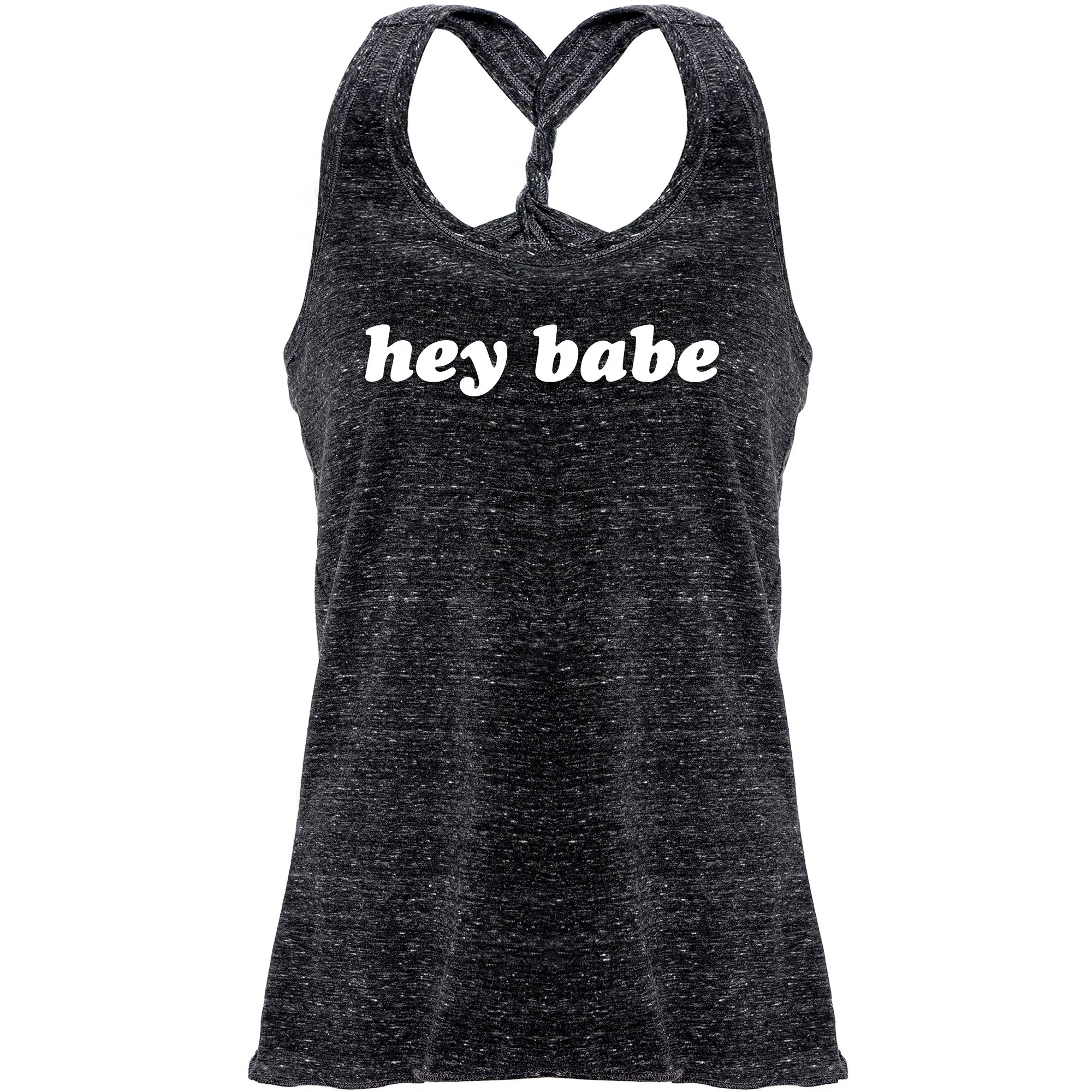 Hey Babe Black Gray Cosmic Twist Back Tank Top