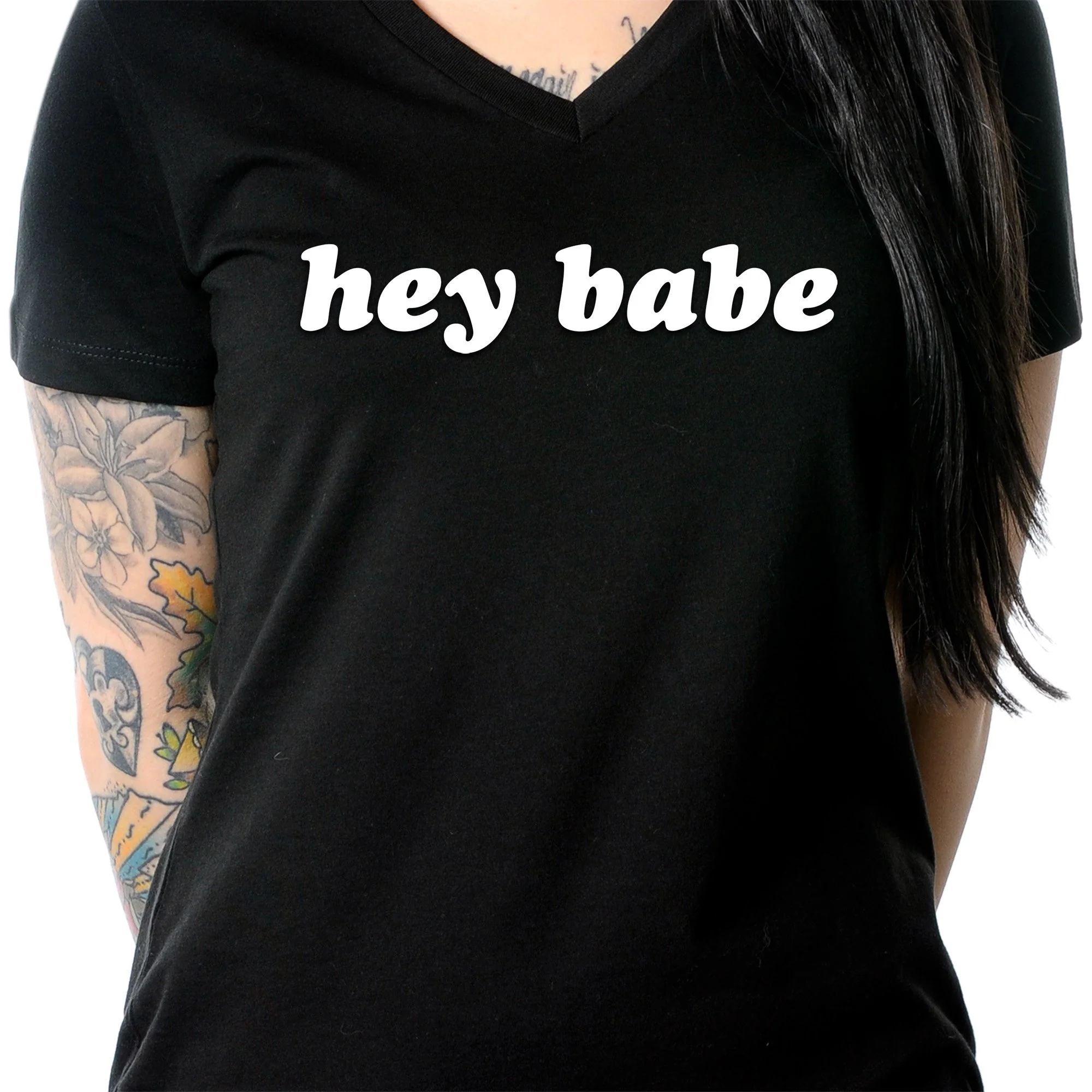 Hey Babe Tapered V-Neck Tee Shirt - Image 6