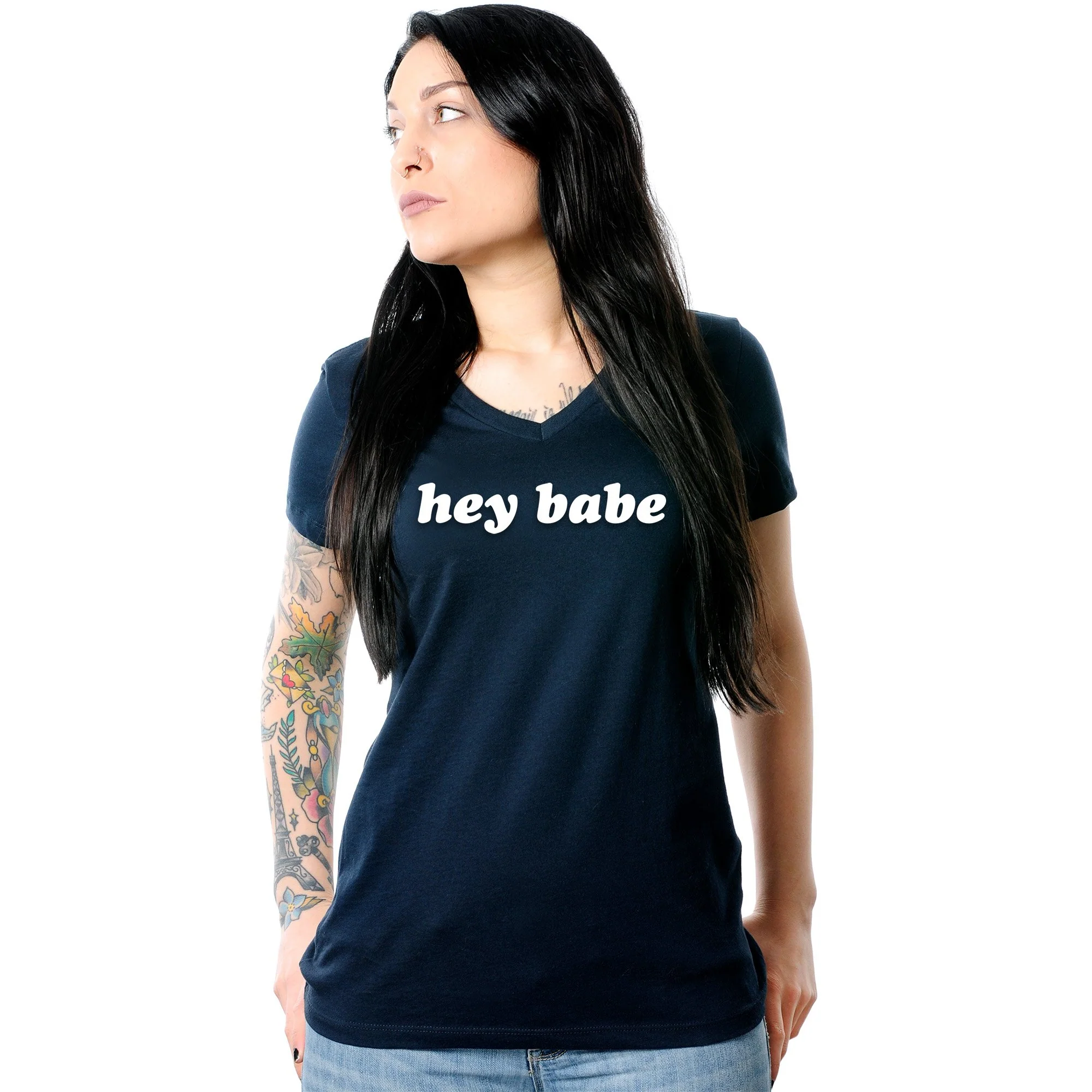 Hey Babe Tapered V-Neck Tee Shirt - Image 8
