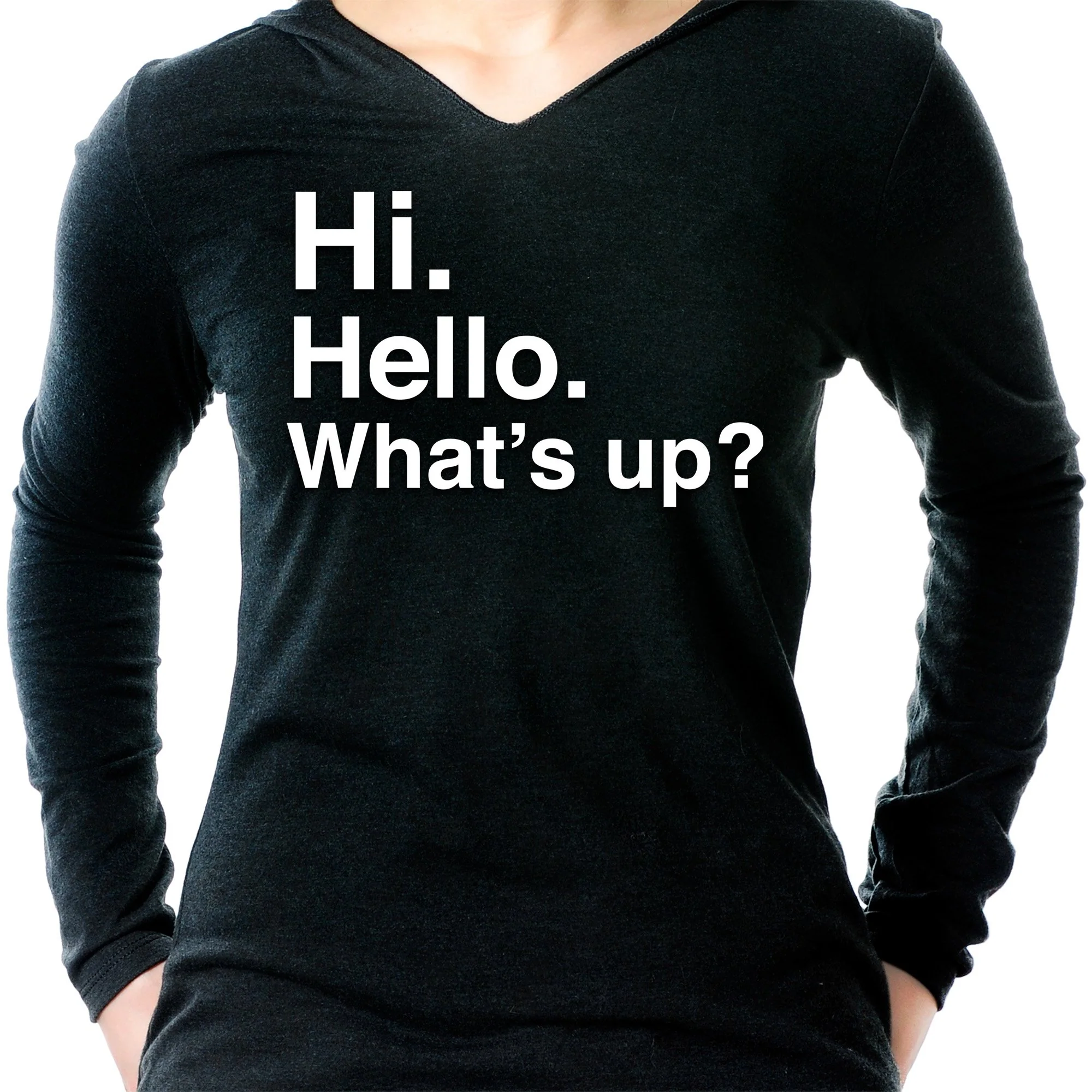 Hi. Hello. What's up? Tapered Long Sleeve Hoodie - Image 6