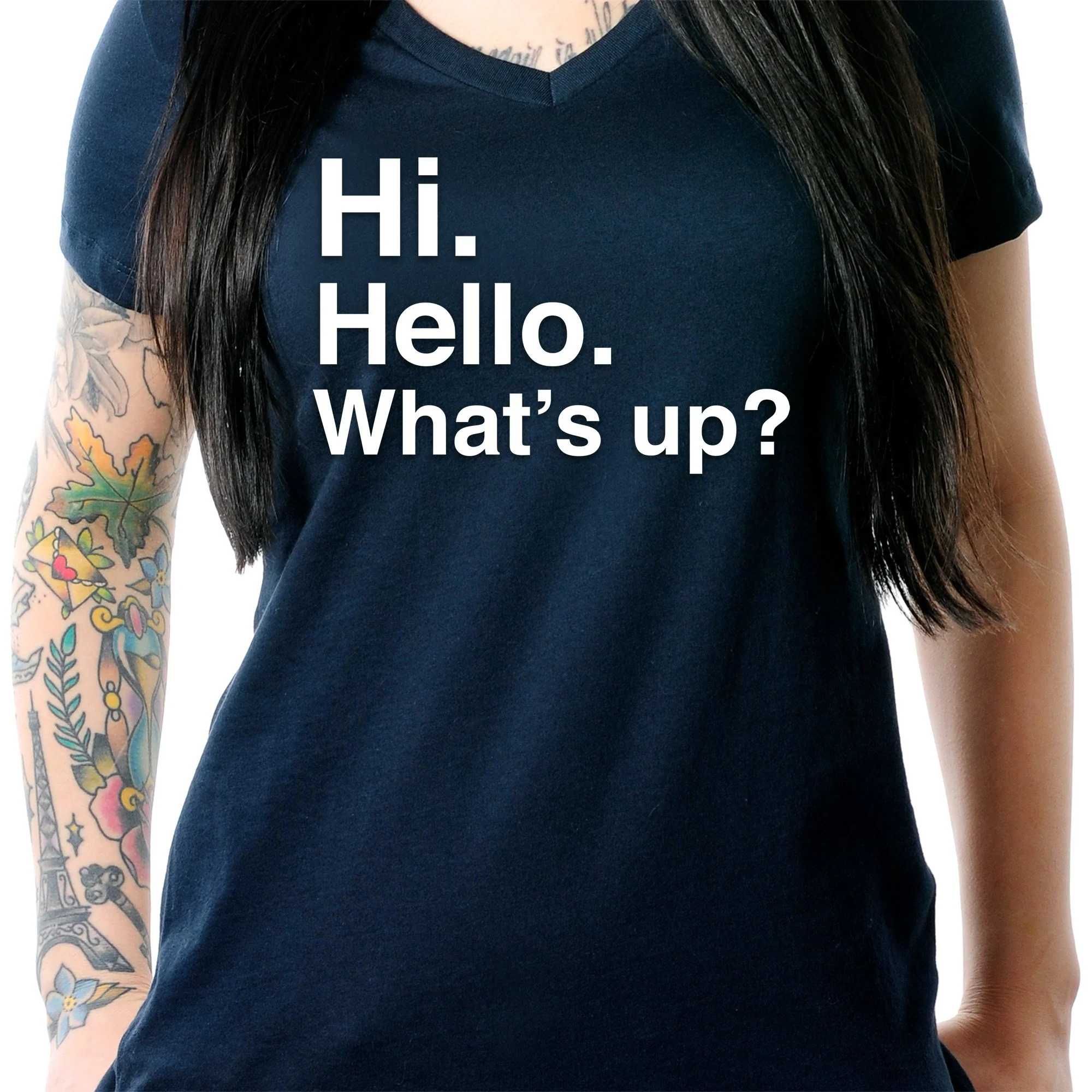 Hi. Hello. What's up? Tapered V-Neck Tee Shirt - Image 3