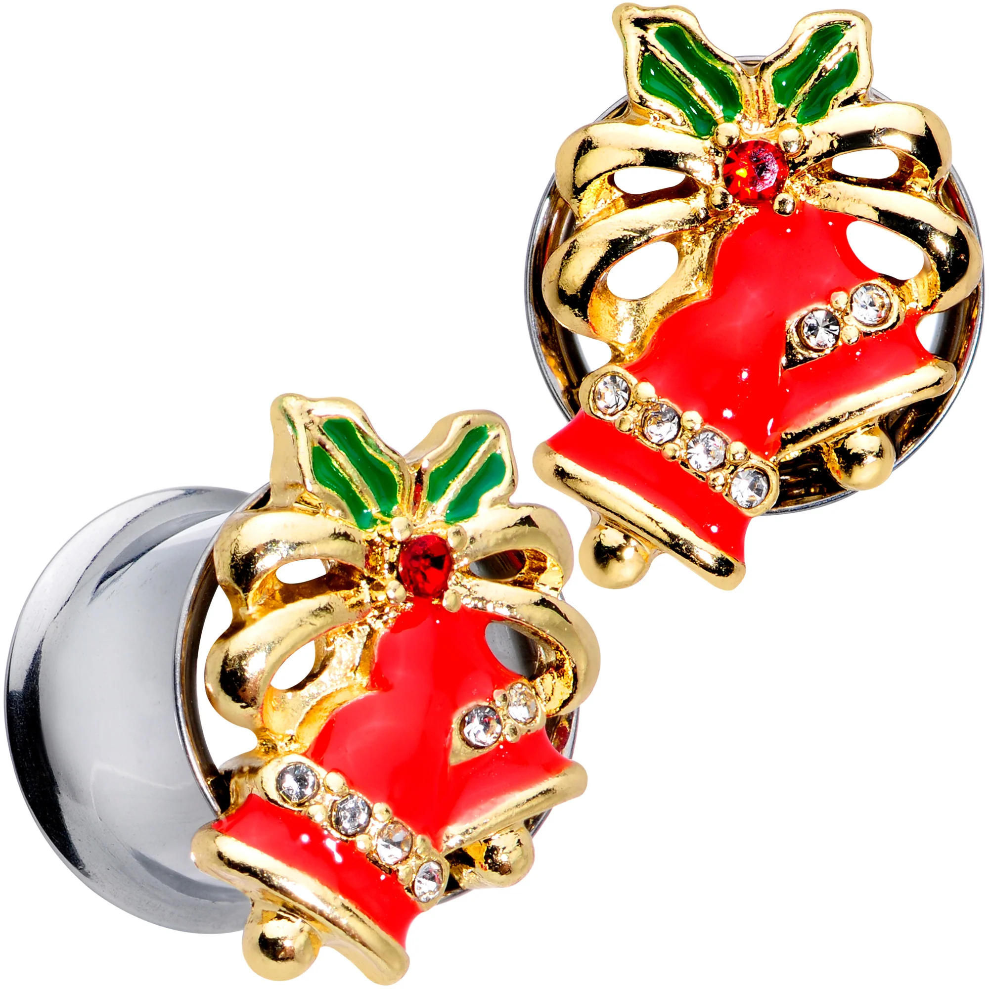 Clear Gem Holiday Bells Christmas Double Flare Plug Set - Image 10