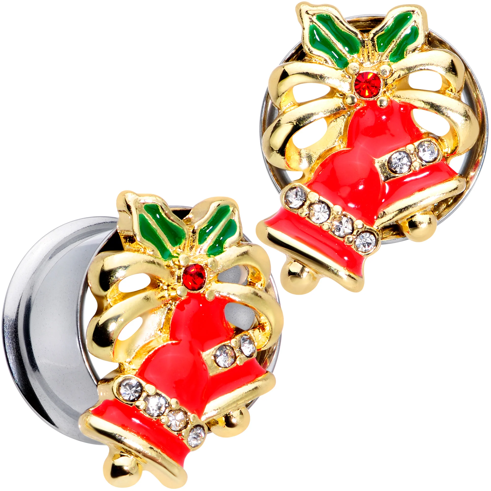 Clear Gem Holiday Bells Christmas Double Flare Plug Set - Image 11