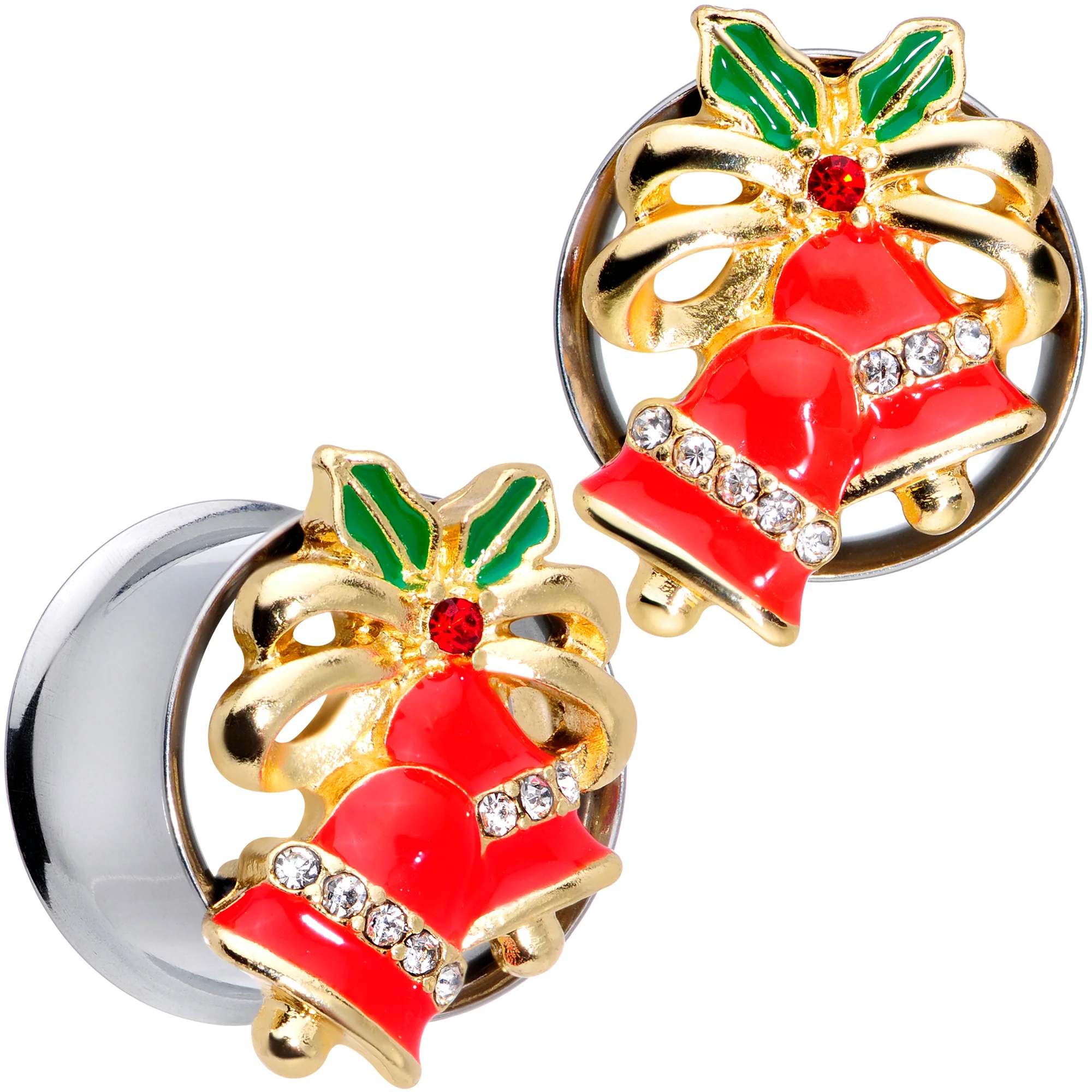 Clear Gem Holiday Bells Christmas Double Flare Plug Set - Image 12