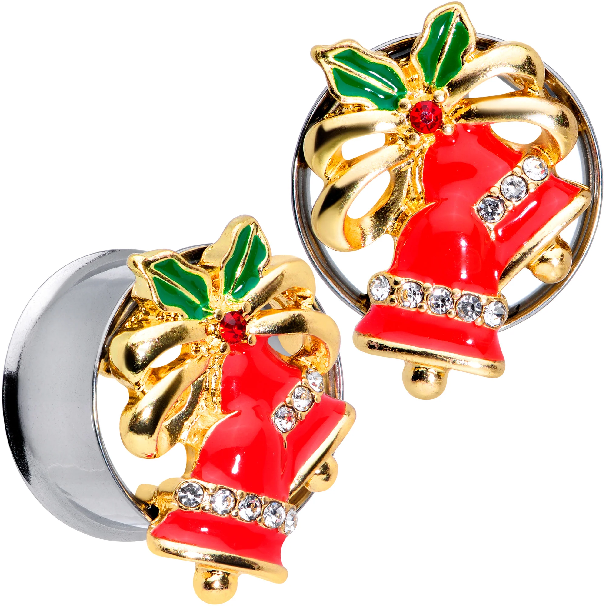 Clear Gem Holiday Bells Christmas Double Flare Plug Set - Image 13