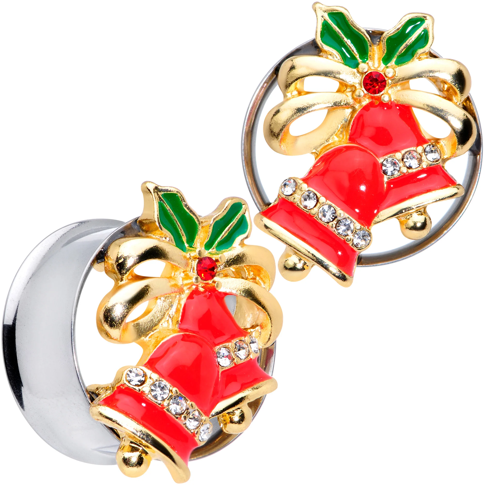 Clear Gem Holiday Bells Christmas Double Flare Plug Set - Image 14