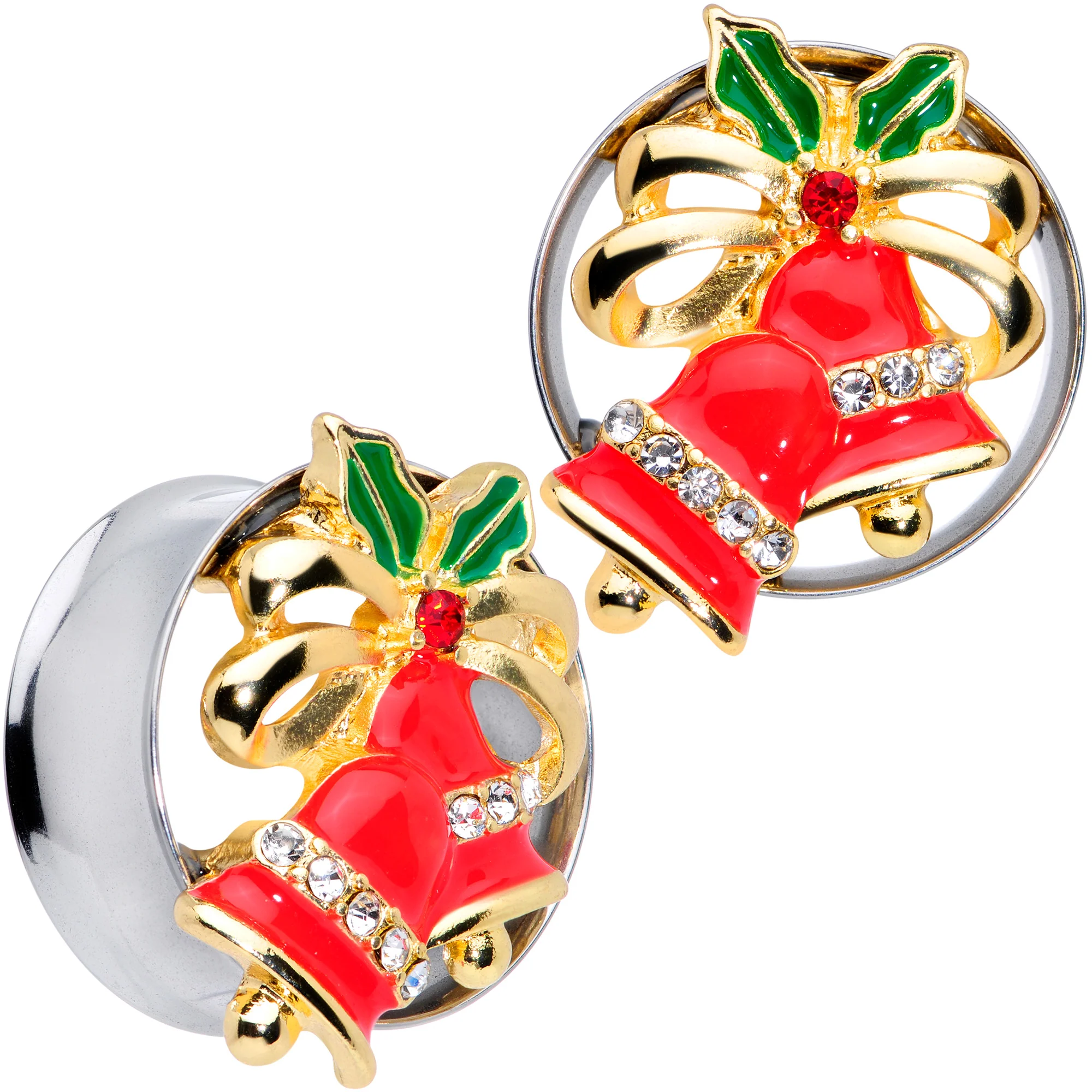 Clear Gem Holiday Bells Christmas Double Flare Plug Set - Image 2