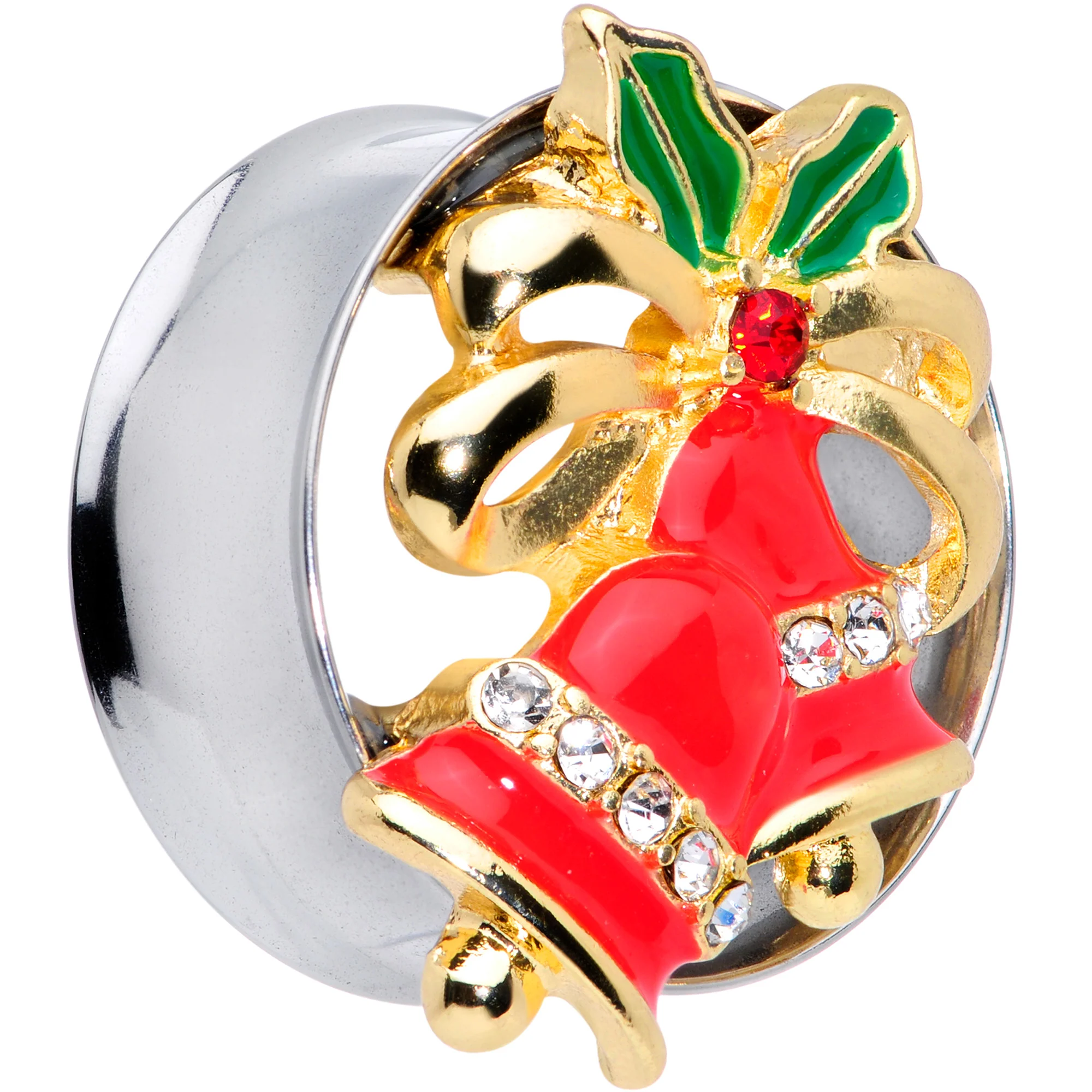 Clear Gem Holiday Bells Christmas Double Flare Plug Set - Image 3