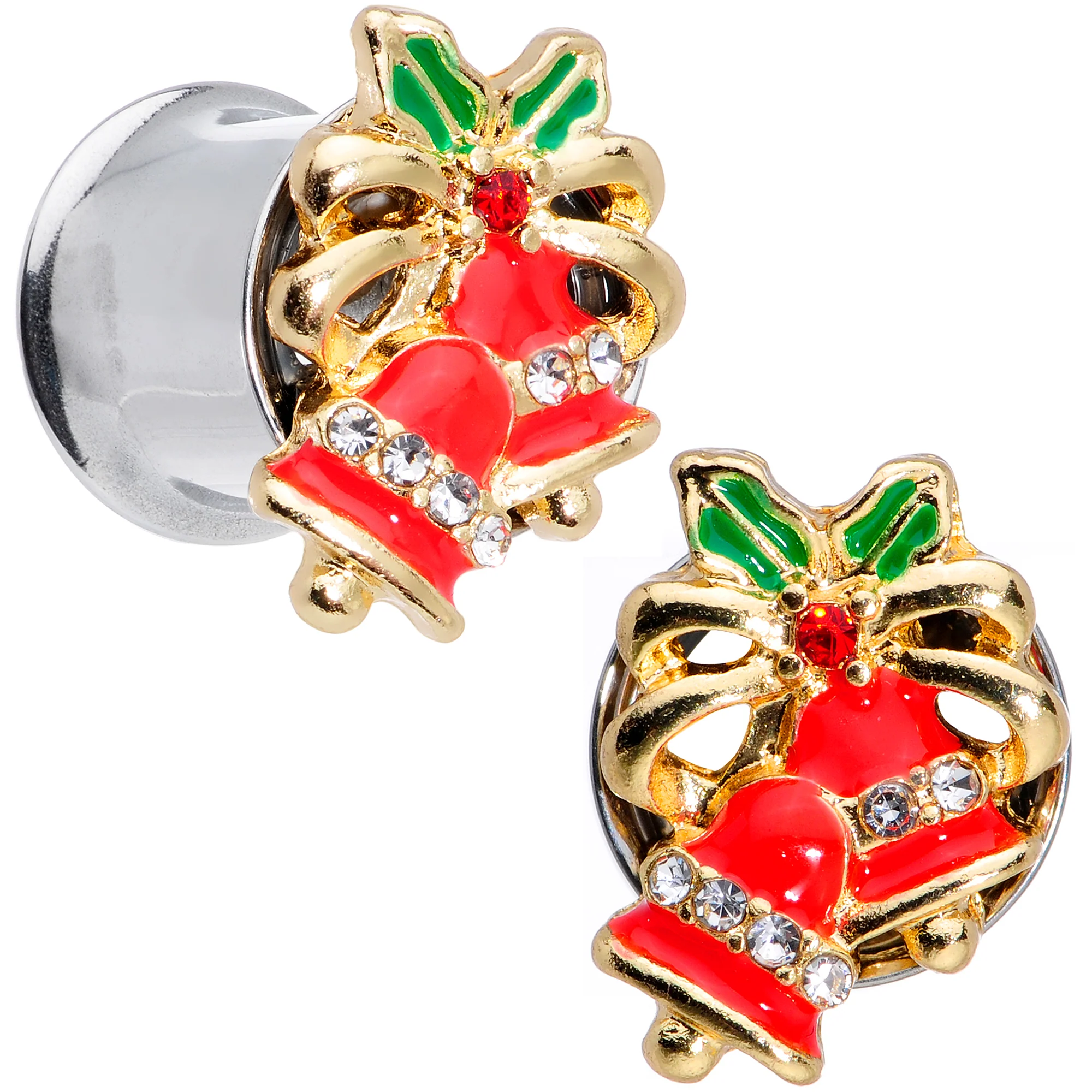 Clear Gem Holiday Bells Christmas Double Flare Plug Set - Image 6