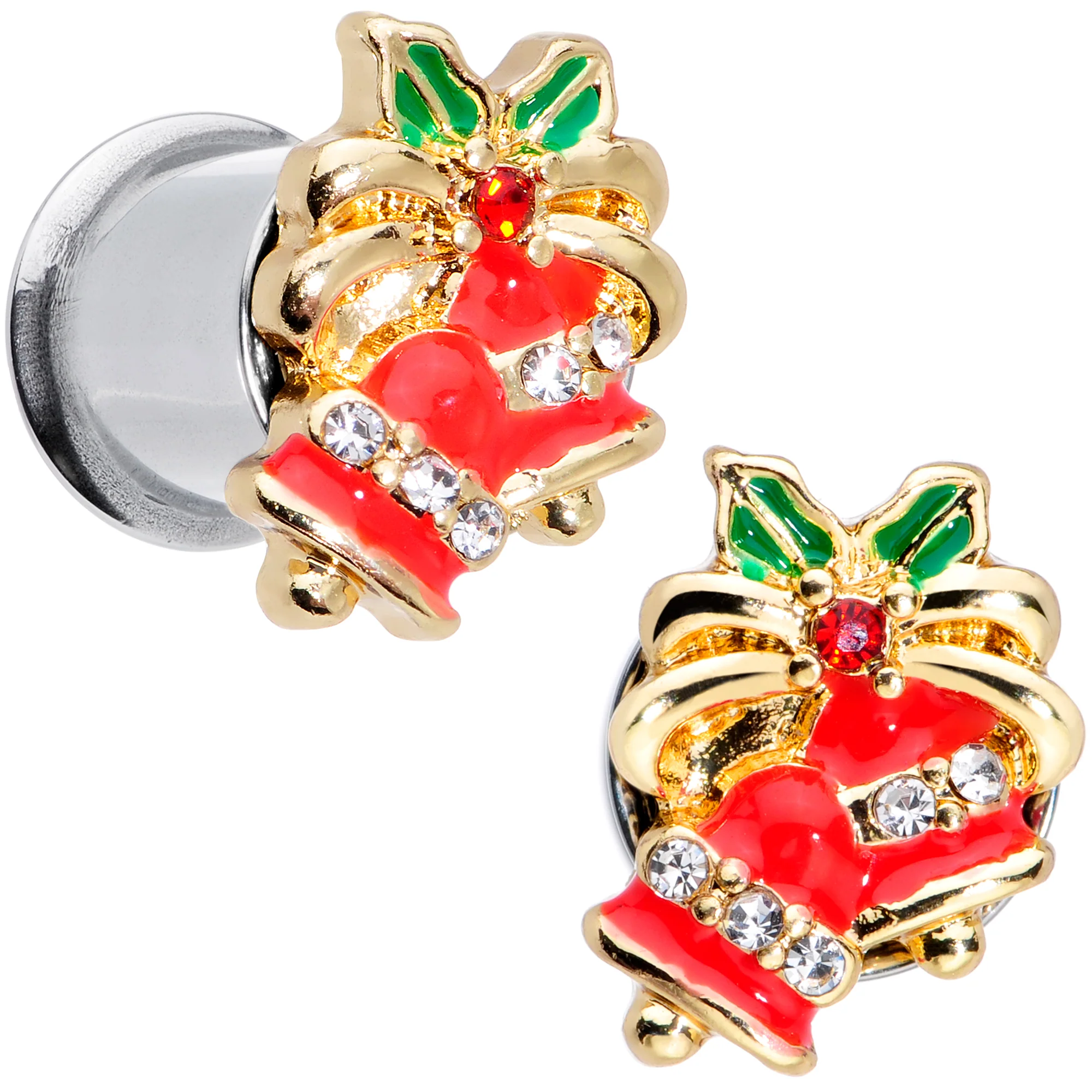 Clear Gem Holiday Bells Christmas Double Flare Plug Set - Image 7