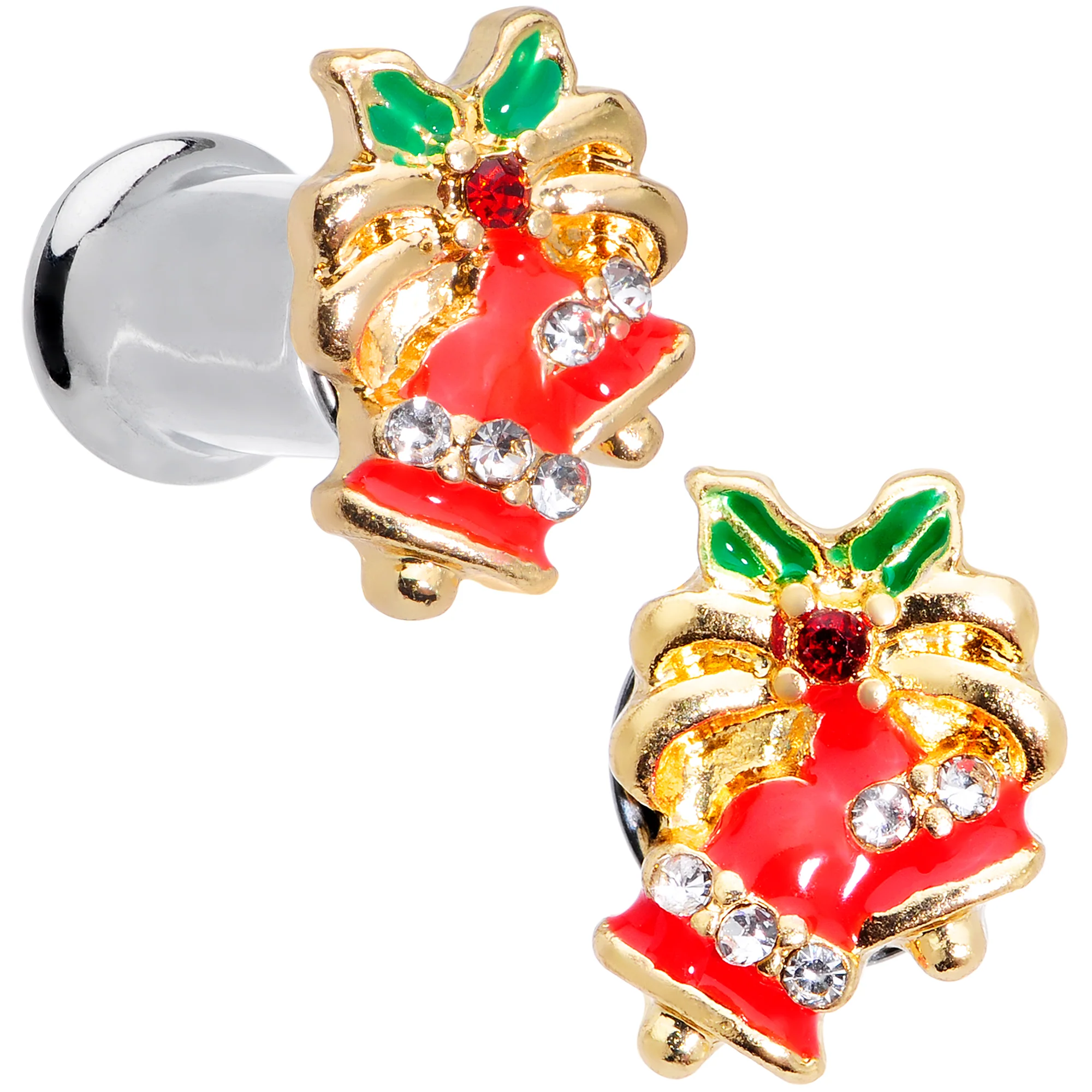 Clear Gem Holiday Bells Christmas Double Flare Plug Set - Image 8