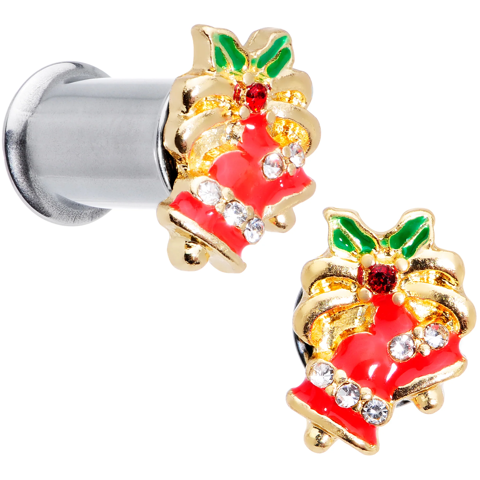 Clear Gem Holiday Bells Christmas Double Flare Plug Set - Image 9