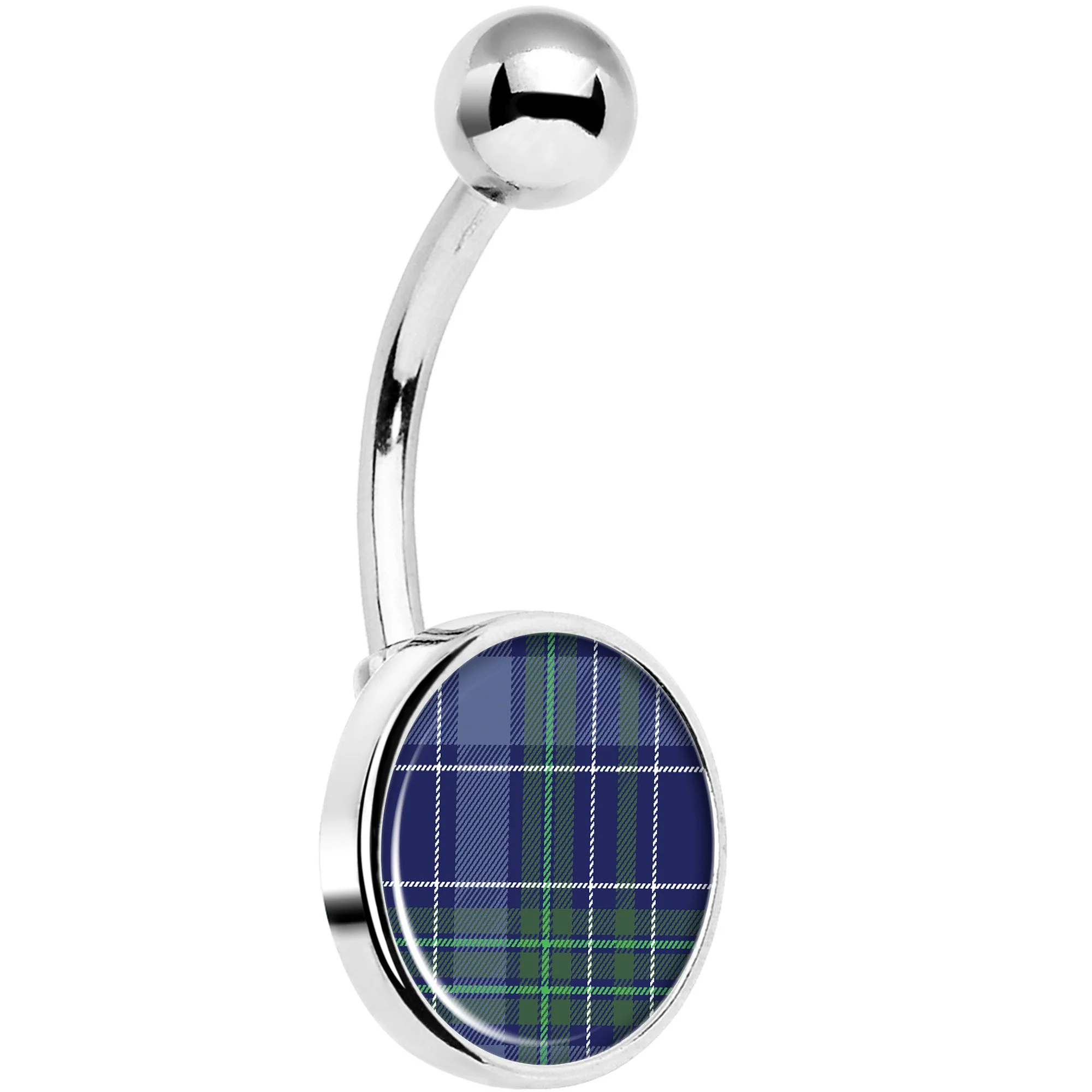 Holiday Blue Green Plaid Belly Ring