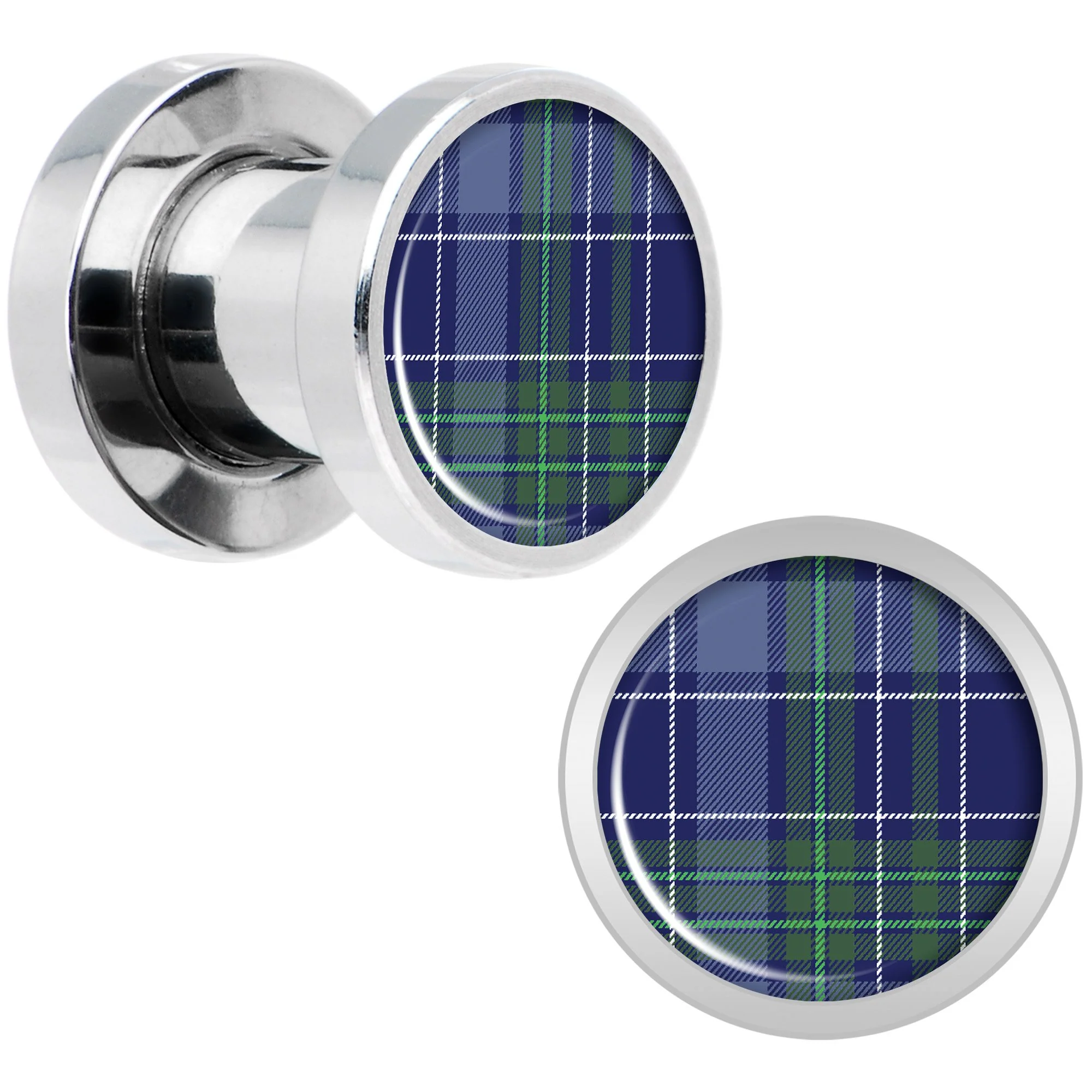 Holiday Blue Green Plaid Screw Fit Plug Set Sizes 5mm to 20mm - Image 3