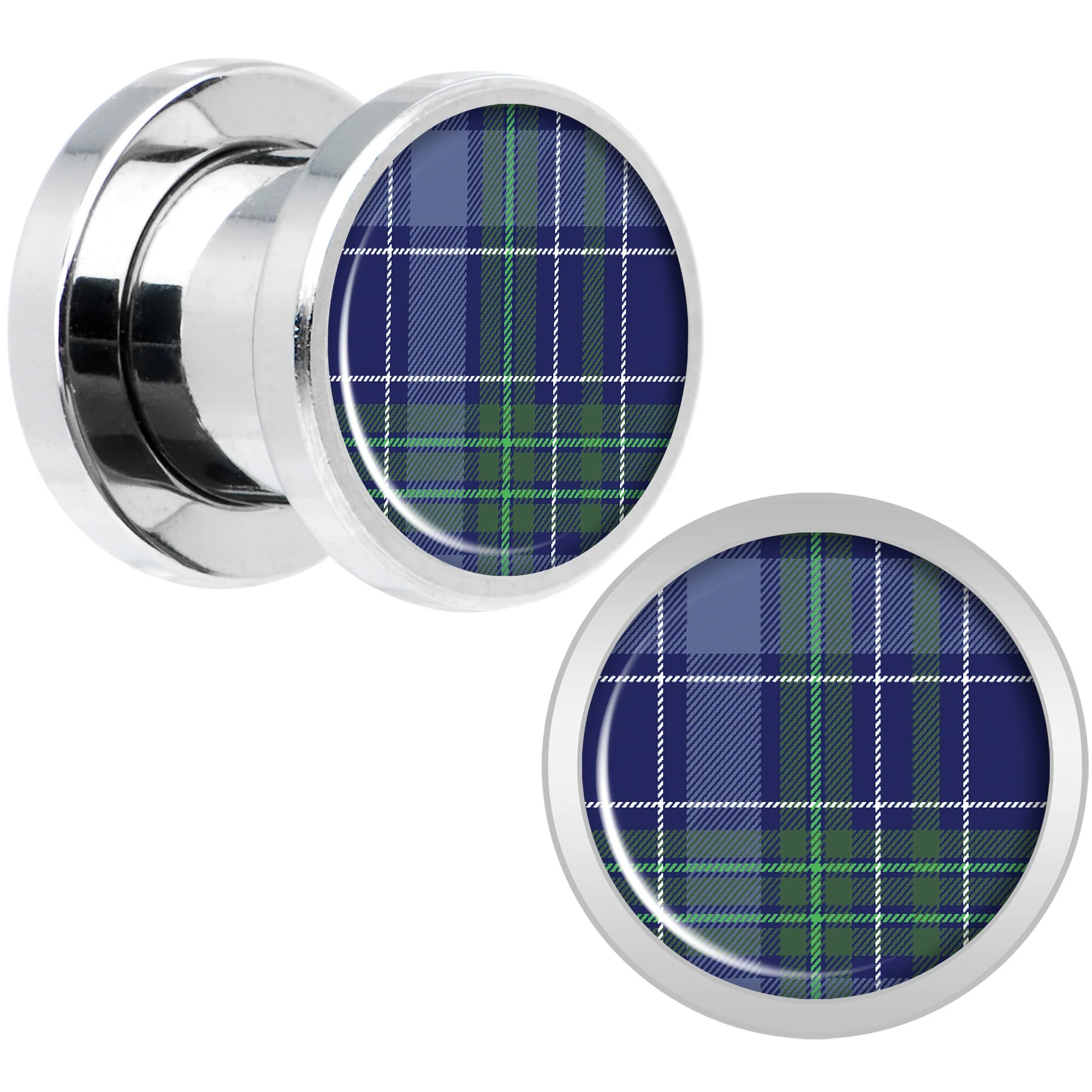 Holiday Blue Green Plaid Screw Fit Plug Set Sizes 5mm to 20mm - Image 4